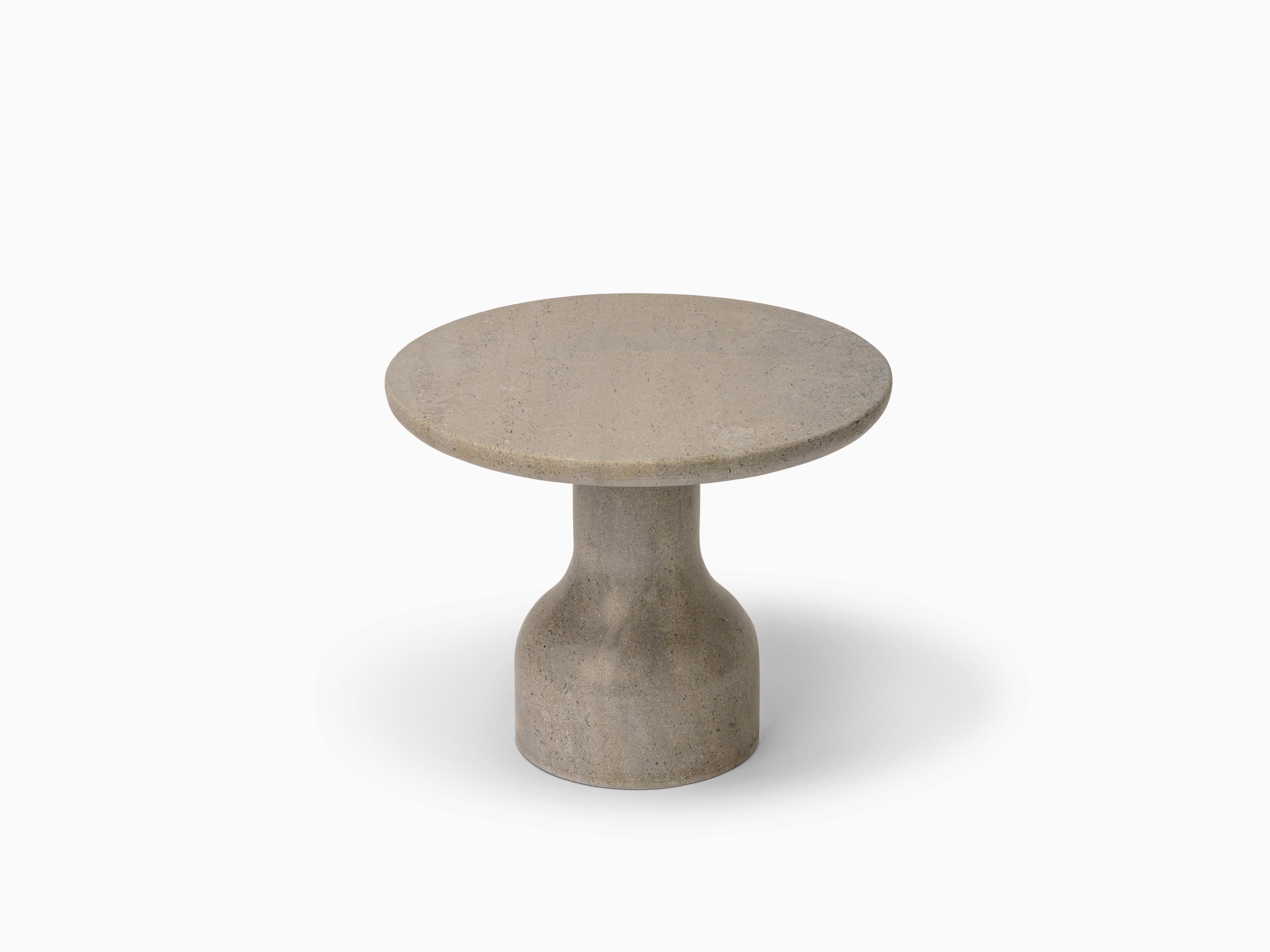 Hand-Carved Minimalist Limestone Side Table Medium For Sale