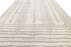 Minimalist Linear Berber: Modern Hand-Knotted Moroccan Style Wool Rug