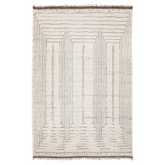 Minimalist Linear Berber: Modern Hand-Knotted Moroccan Style Wool Rug