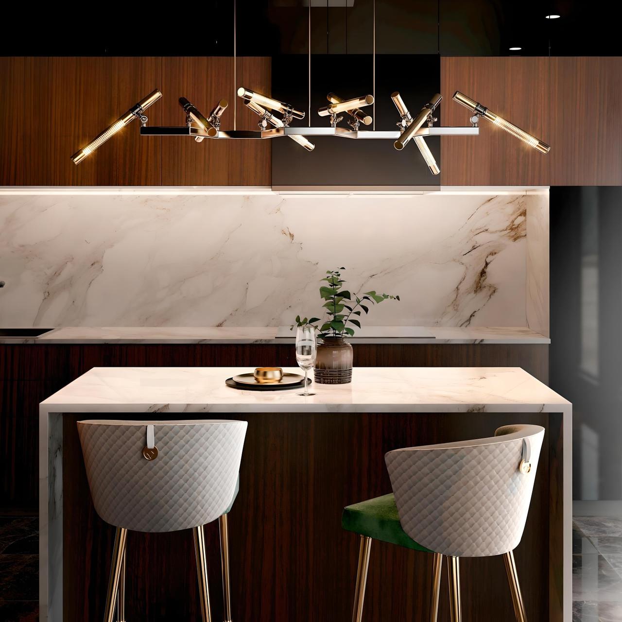 Minimalismo Lampadario lineare minimalista realizzato interamente in ottone con finitura in nichel nero in vendita