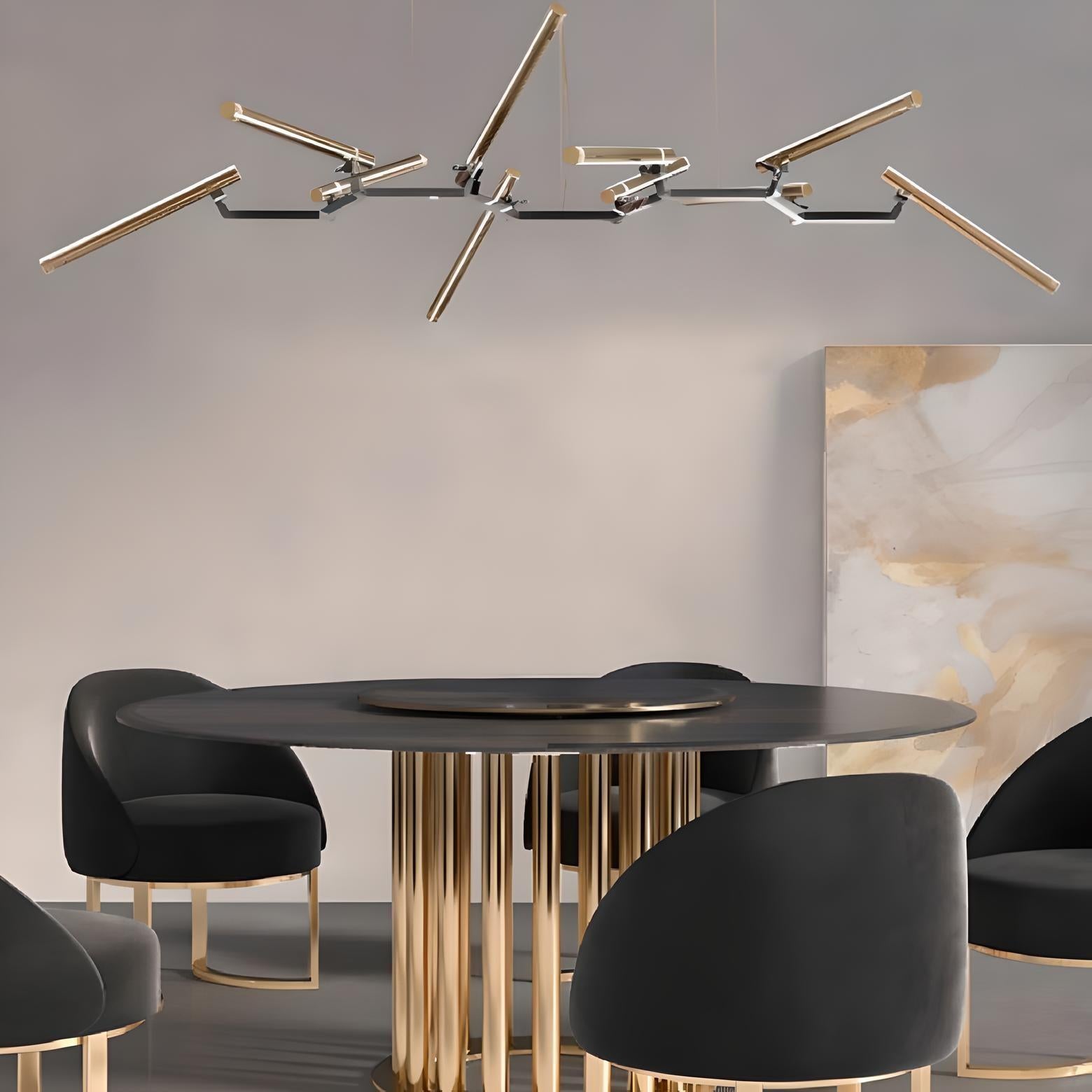 Portoghese Lampadario lineare minimalista realizzato interamente in ottone con finitura in nichel nero in vendita