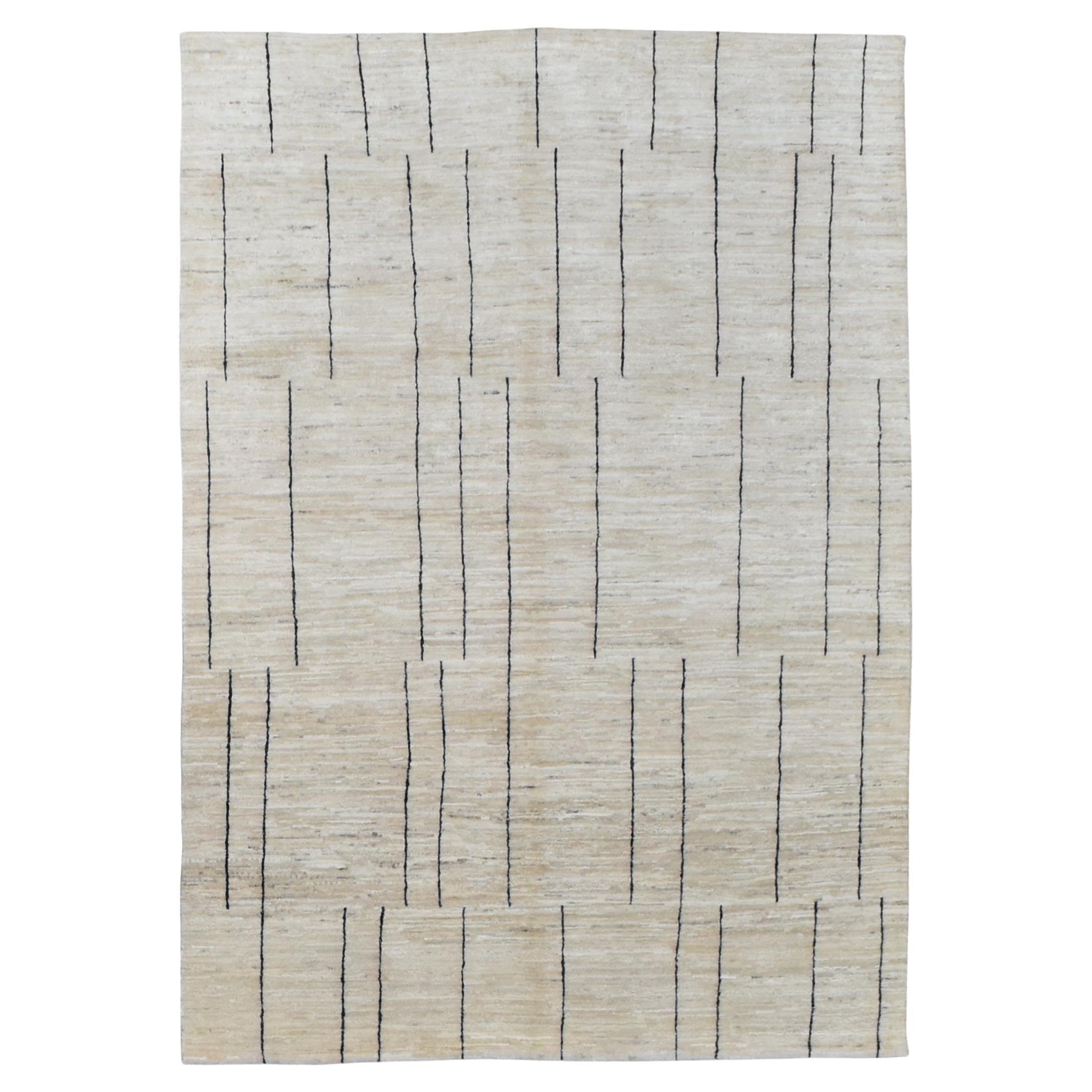 Minimalistischer, linear gestalteter Wollteppich 5'6''x7'9''