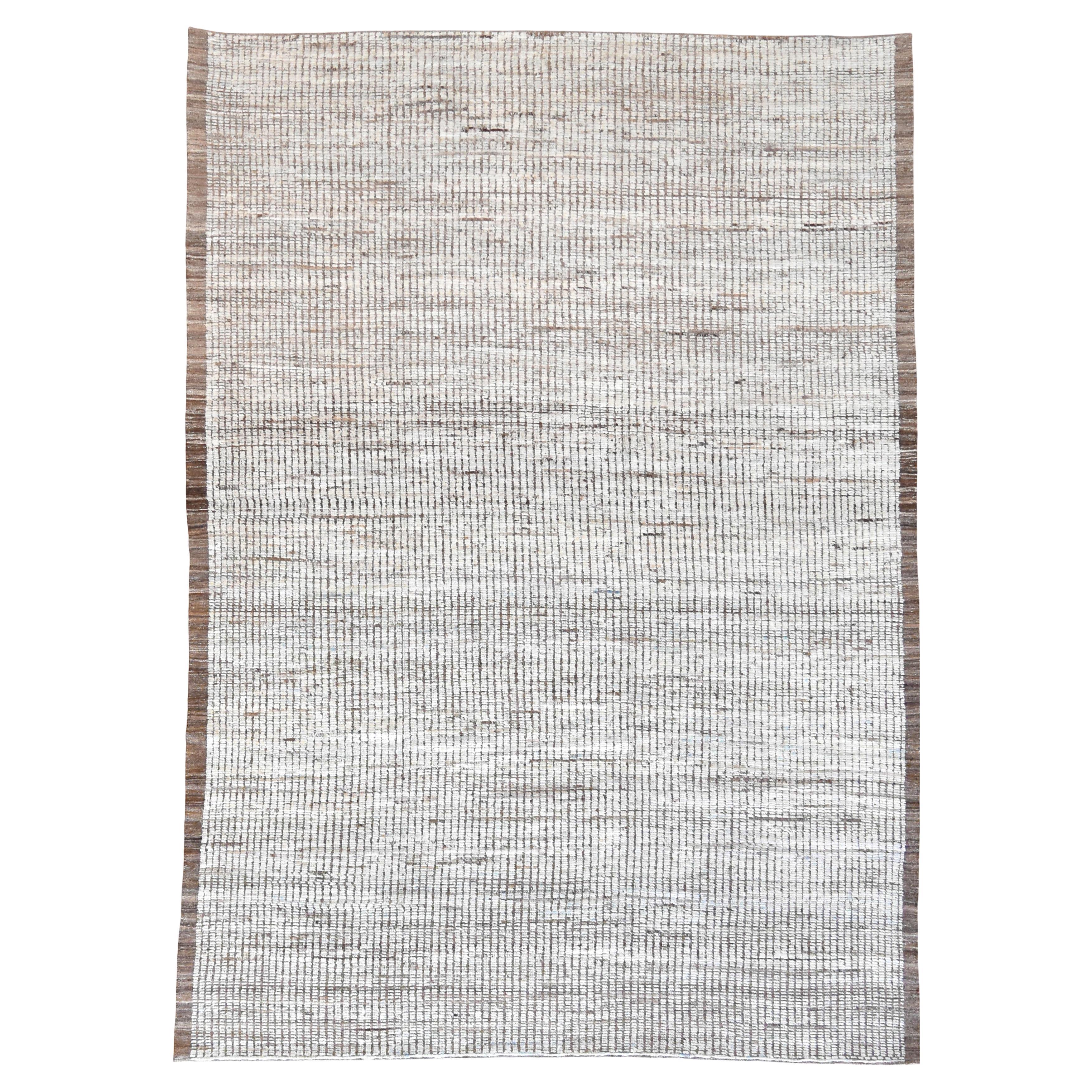 Motivo lineare minimalista con dettagli strutturati Tappeto in lana color terra 8'9''x12'4''