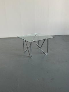 Minimalist Linear Tubular Steel and Glass Club Table, Vintage Bauhaus