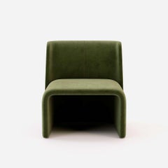 Modern Minimalist Lounge Chair in Custom Velvet, Wood Base, Europe