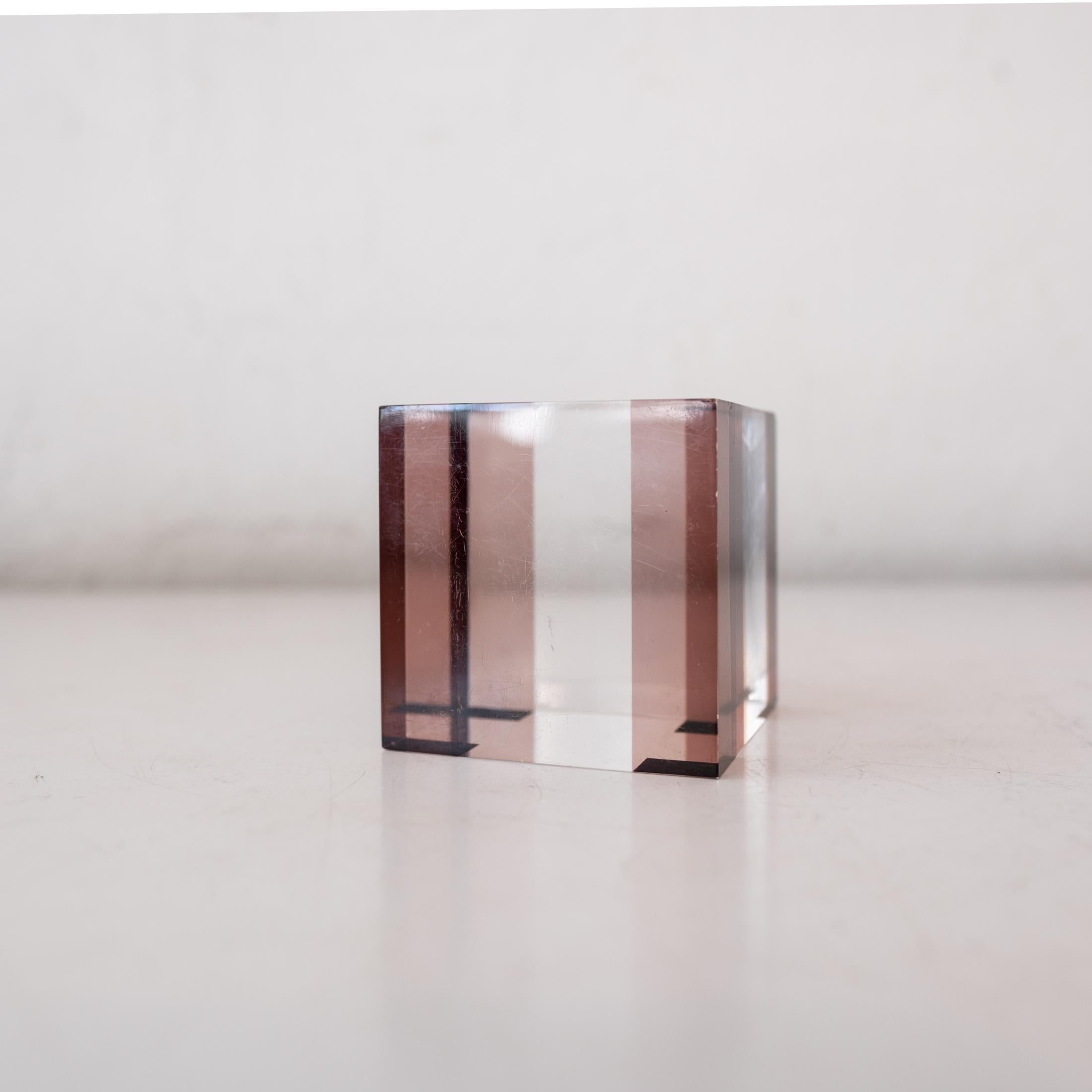 Unknown Minimalist Lucite Cube Op Art Sculpture For Sale