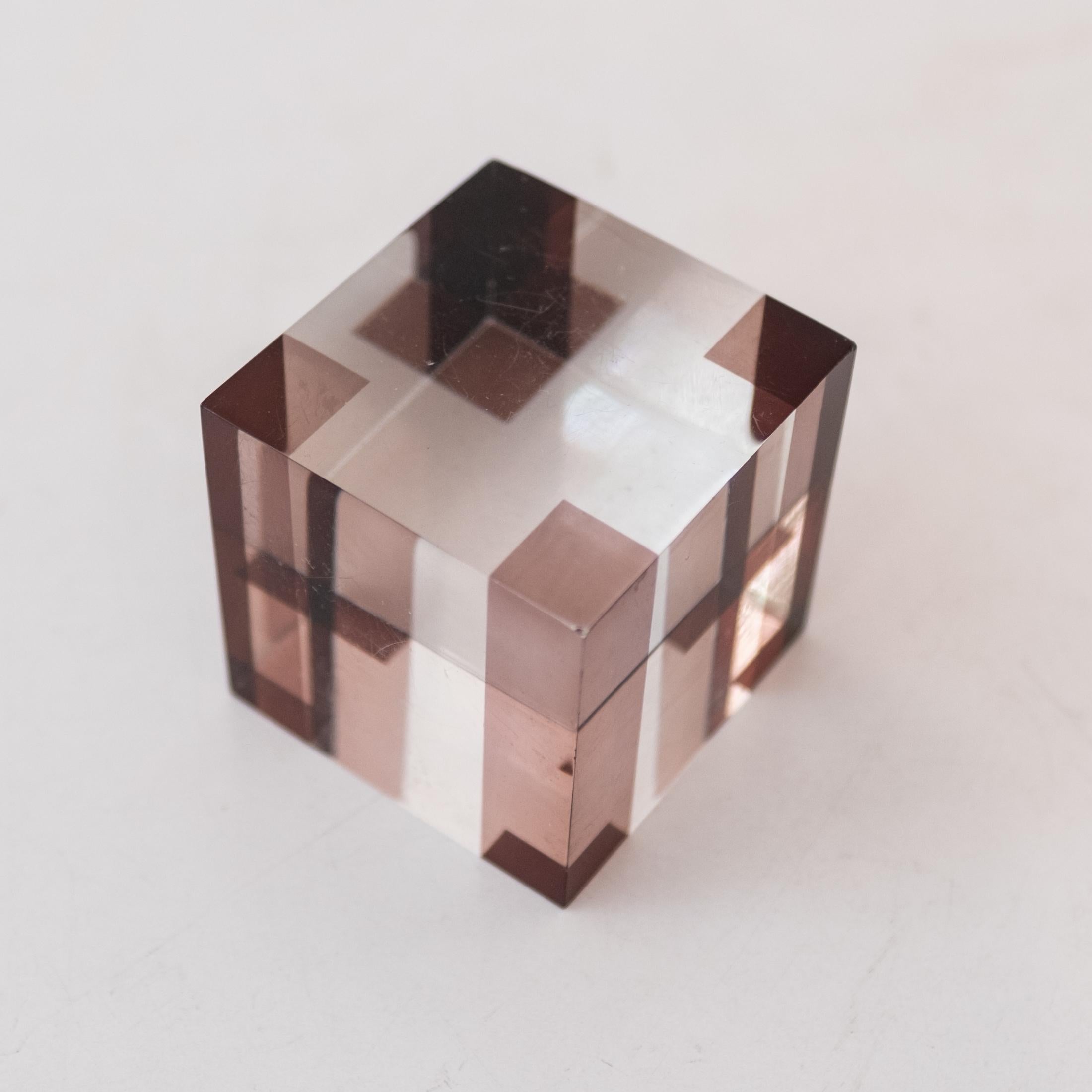 Minimalist Lucite Cube Op Art Sculpture For Sale 1