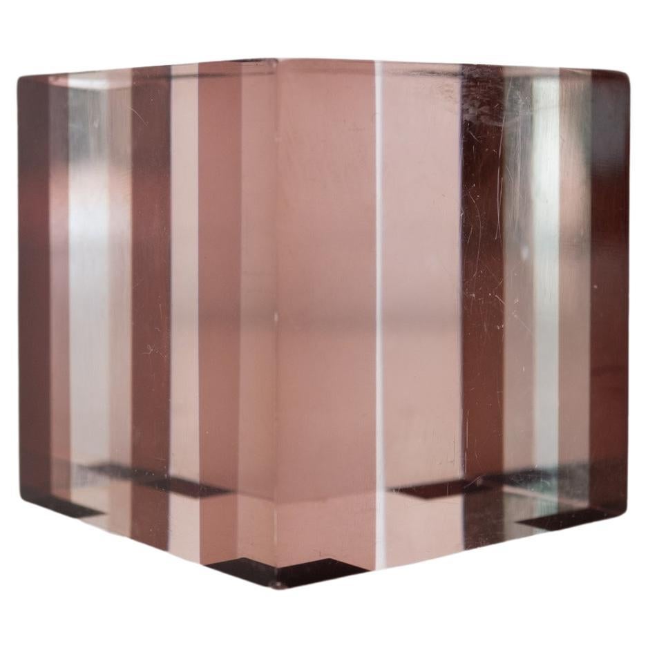 Minimalist Lucite Cube Op Art Sculpture