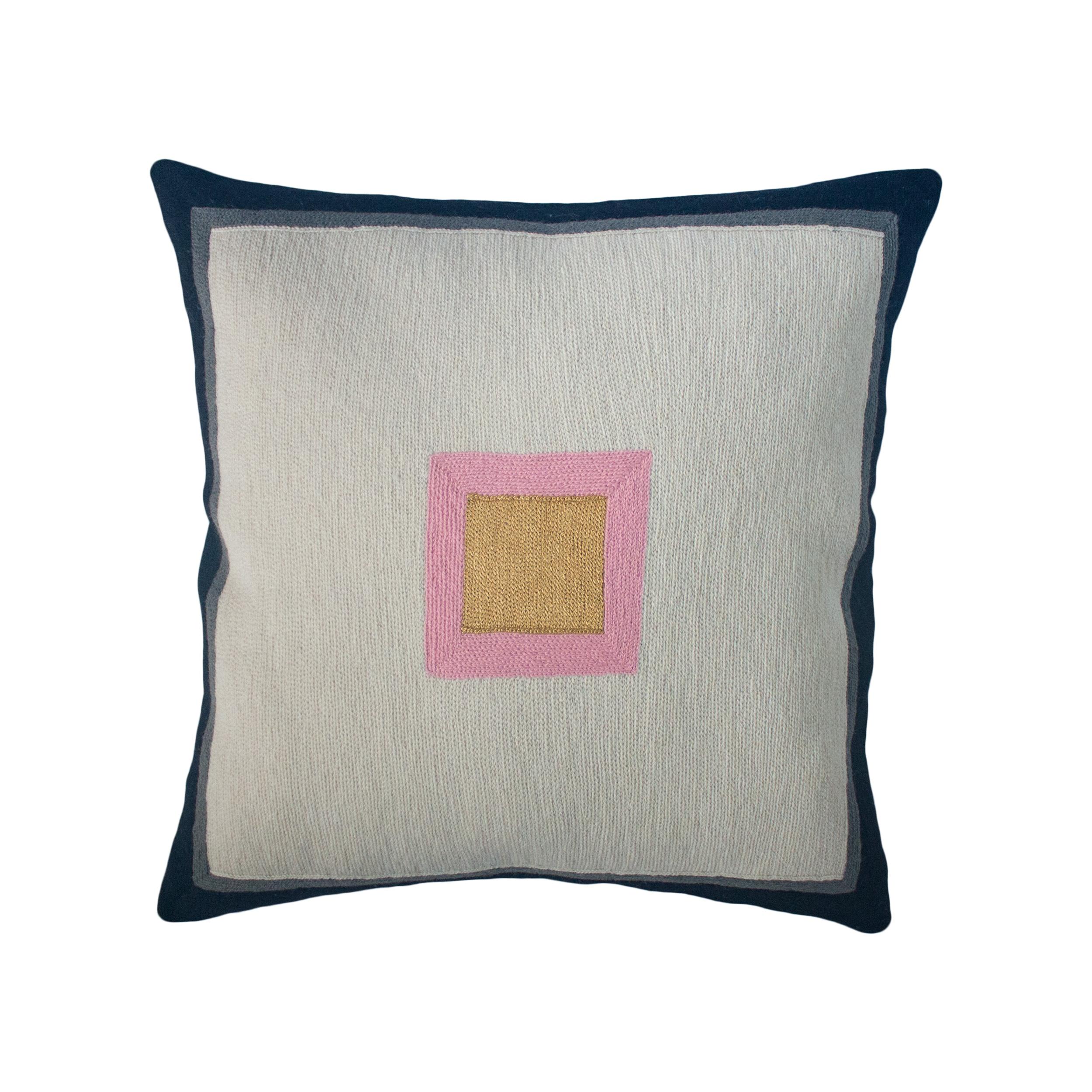 Minimalist Madison Square Hand Embroidered Modern Geometric Throw Pillow Cover