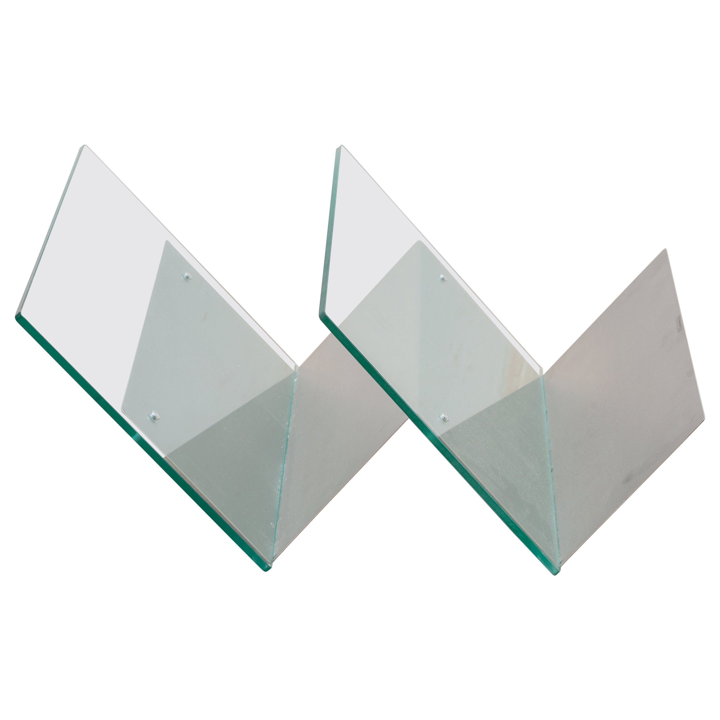 Minimalist Magazine Rack Holder in Glass and Chrome 1960s by Weber, Germany