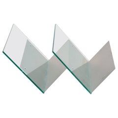 Minimalist Magazine Rack Holder in Glass and Chrome 1960s by Weber, Germany
