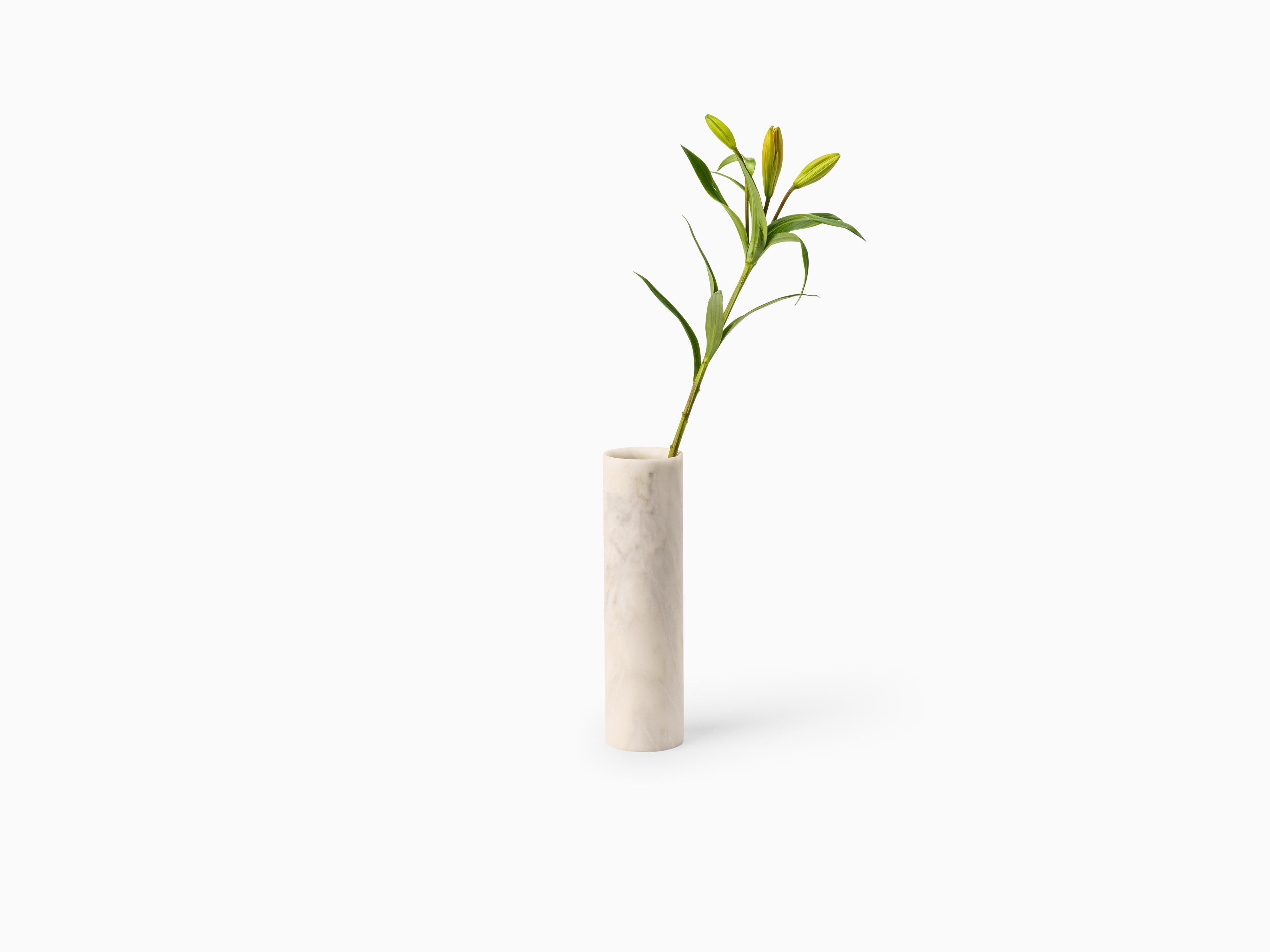 Born of the natural characteristics of Estremoz marble, the AMA vases are an elegant and simple display for fresh flowers, dried botanicals, or faux blooms, among many other uses. Manuel Aires Mateus imagined a vase showing an unexpected material