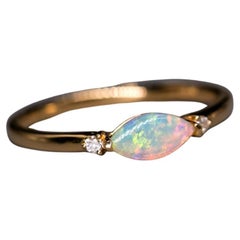 Minimalist Marquise Australian Solid Opal Diamond Engagement Ring 18K Yellow Gol