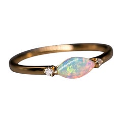 Minimalist Marquise Australian Solid Opal Diamond Ring 18K Yellow Gold