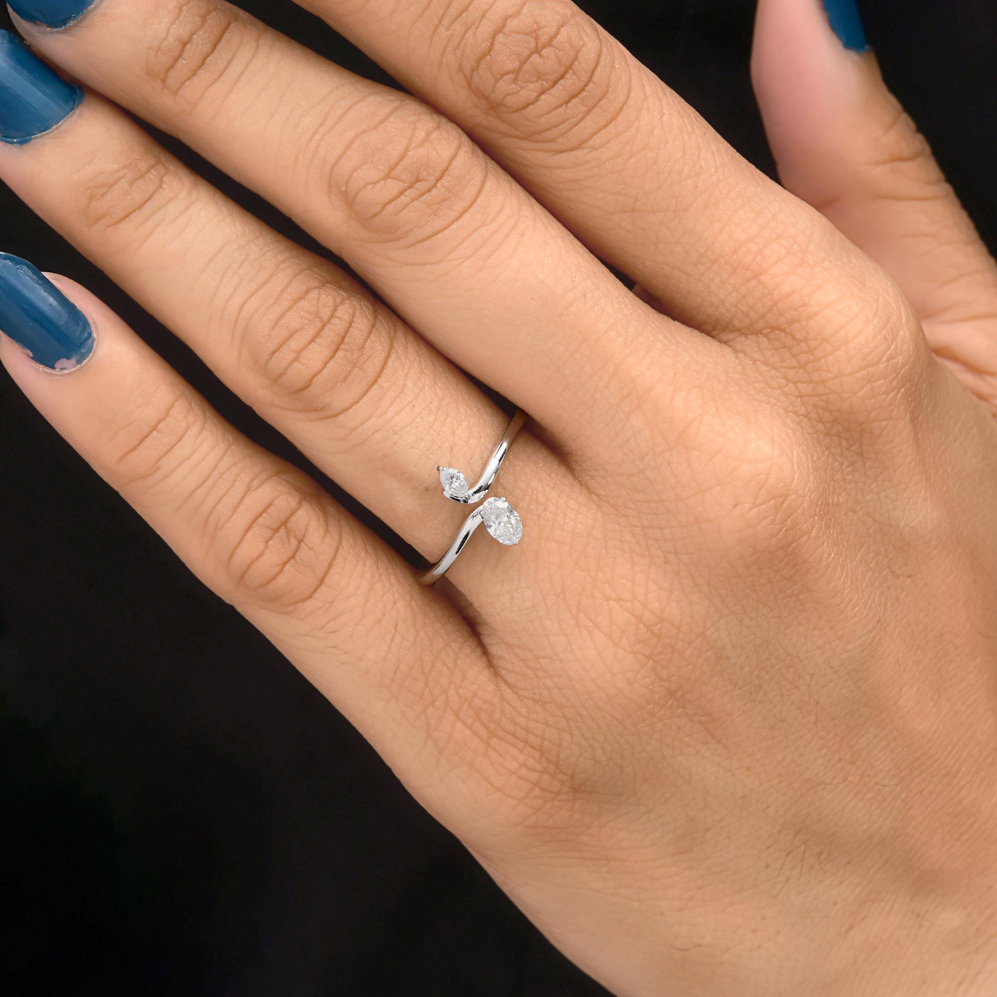 For Sale:  Minimalist Marquise Cut 0.32 Carat Diamond Bypass Promise Ring 18k White Gold 2