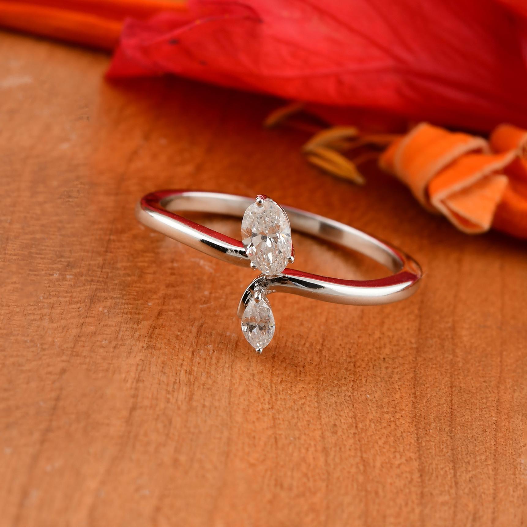For Sale:  Minimalist Marquise Cut 0.32 Carat Diamond Bypass Promise Ring 18k White Gold 3