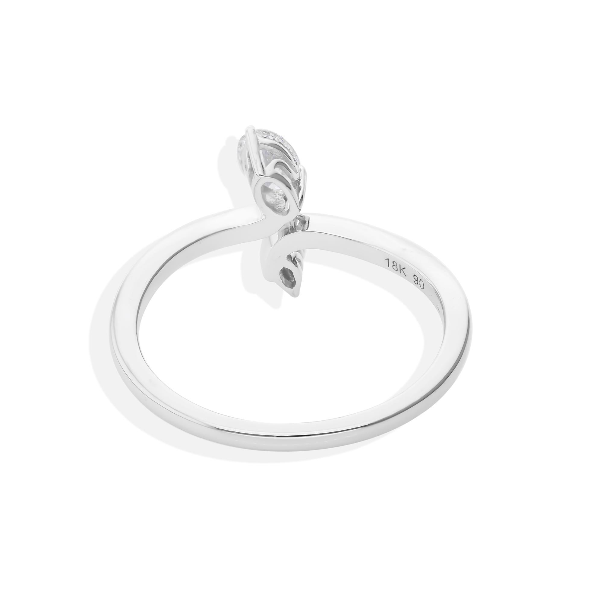 For Sale:  Minimalist Marquise Cut 0.32 Carat Diamond Bypass Promise Ring 18k White Gold 5