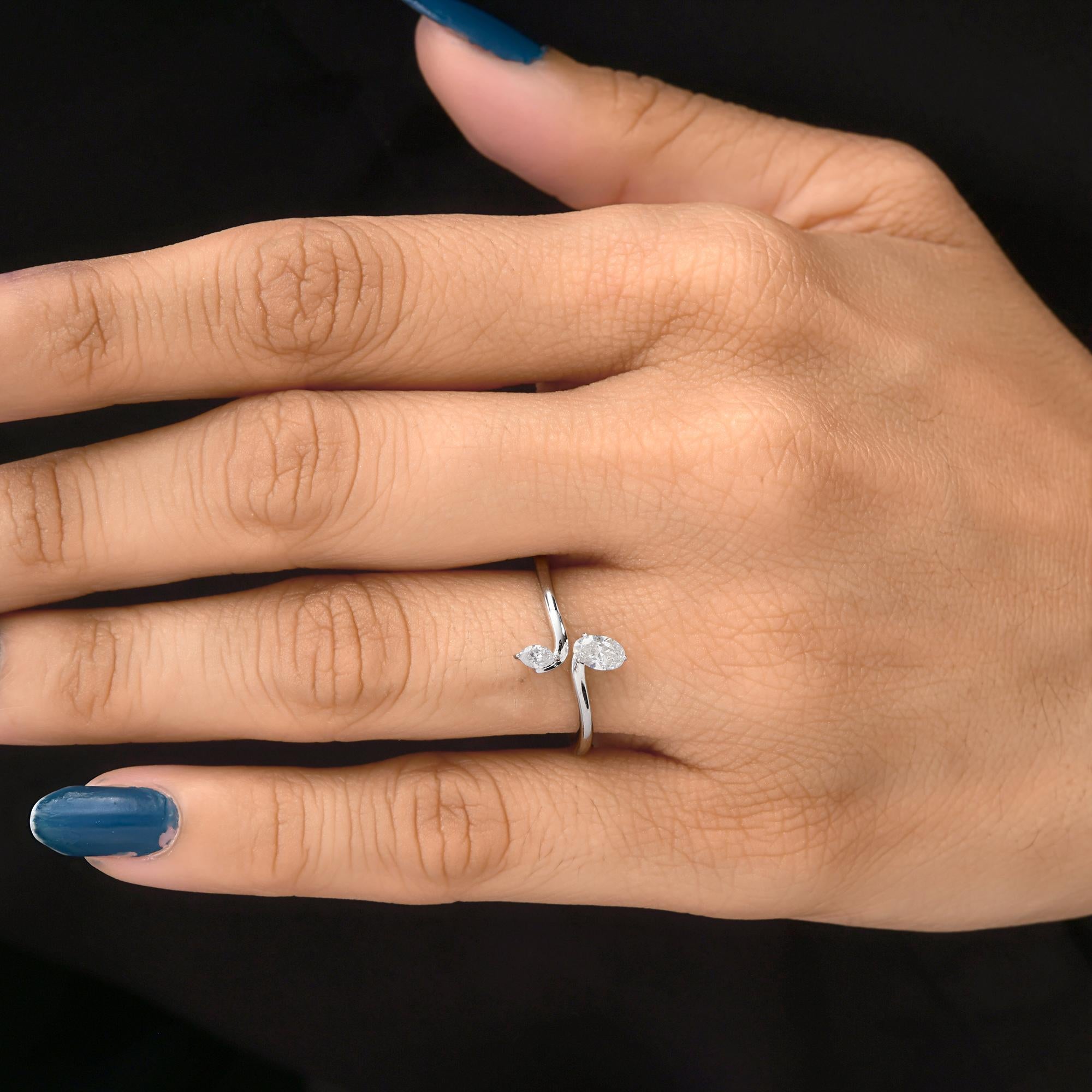 For Sale:  Minimalist Marquise Cut 0.32 Carat Diamond Bypass Promise Ring 18k White Gold 6