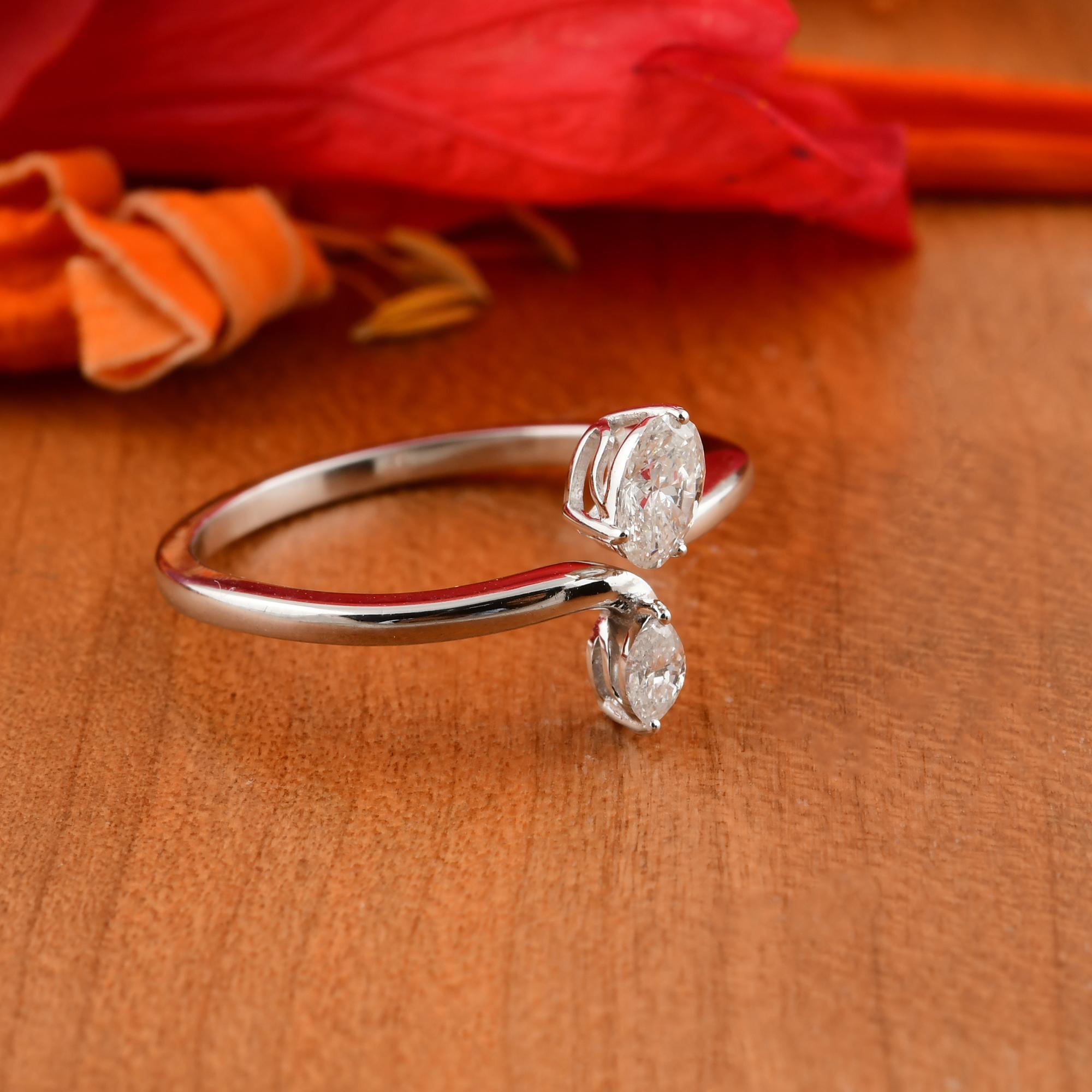 For Sale:  Minimalist Marquise Cut 0.32 Carat Diamond Bypass Promise Ring 18k White Gold 7