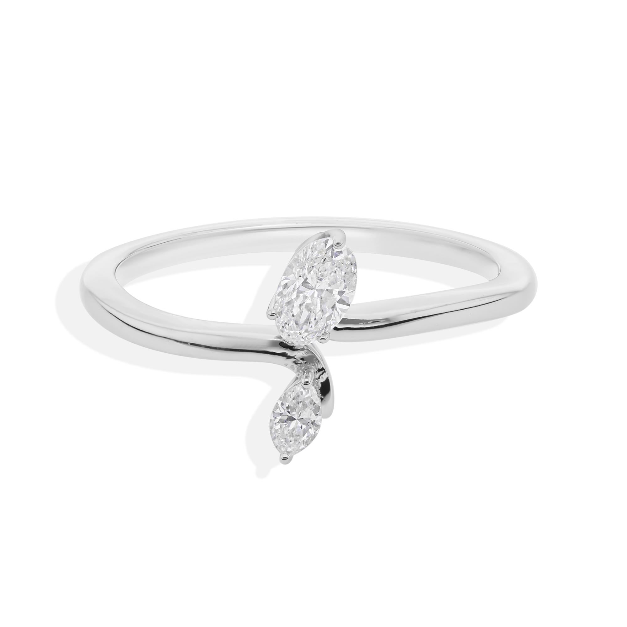For Sale:  Minimalist Marquise Cut 0.32 Carat Diamond Bypass Promise Ring 18k White Gold 8