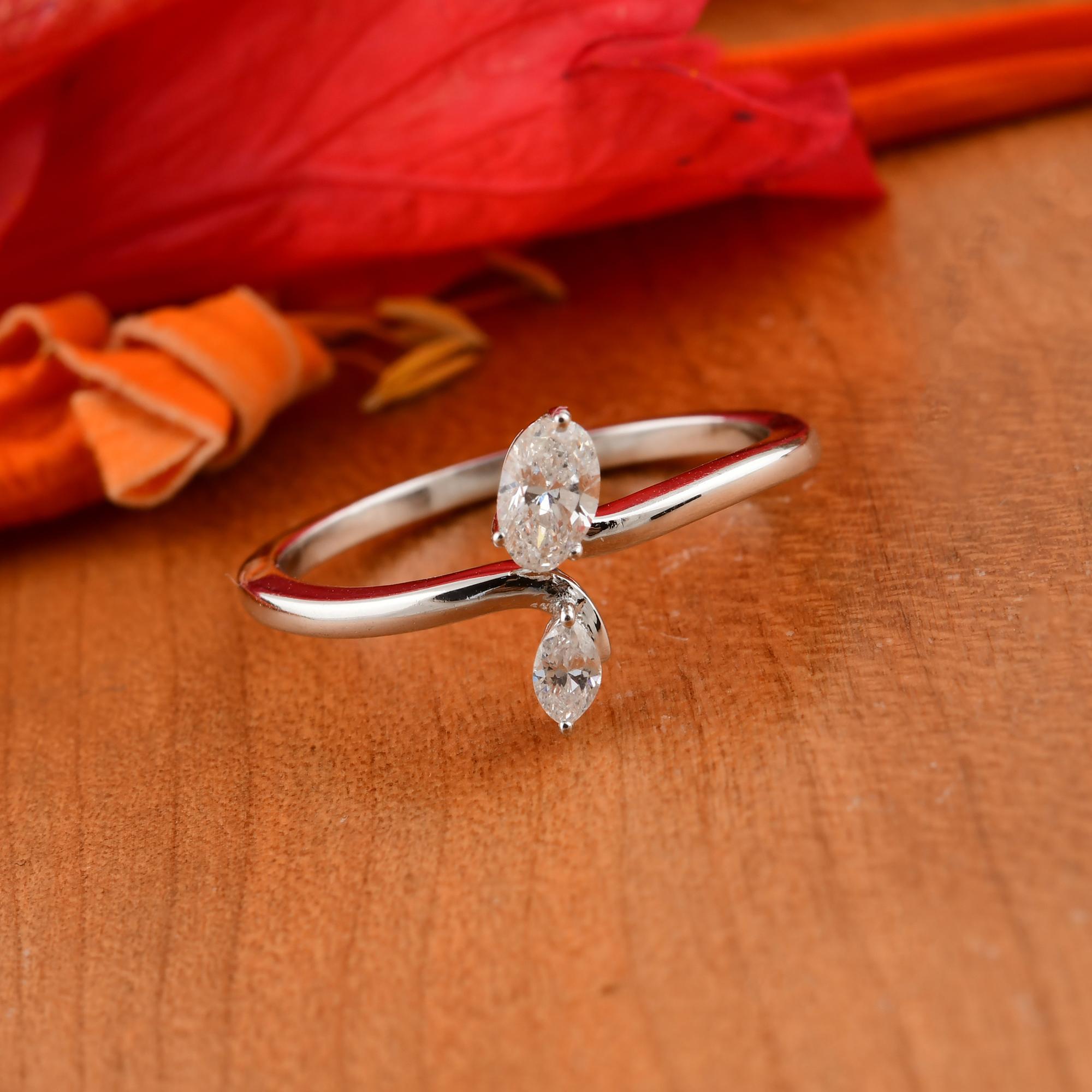 For Sale:  Minimalist Marquise Cut 0.32 Carat Diamond Bypass Promise Ring 18k White Gold 9