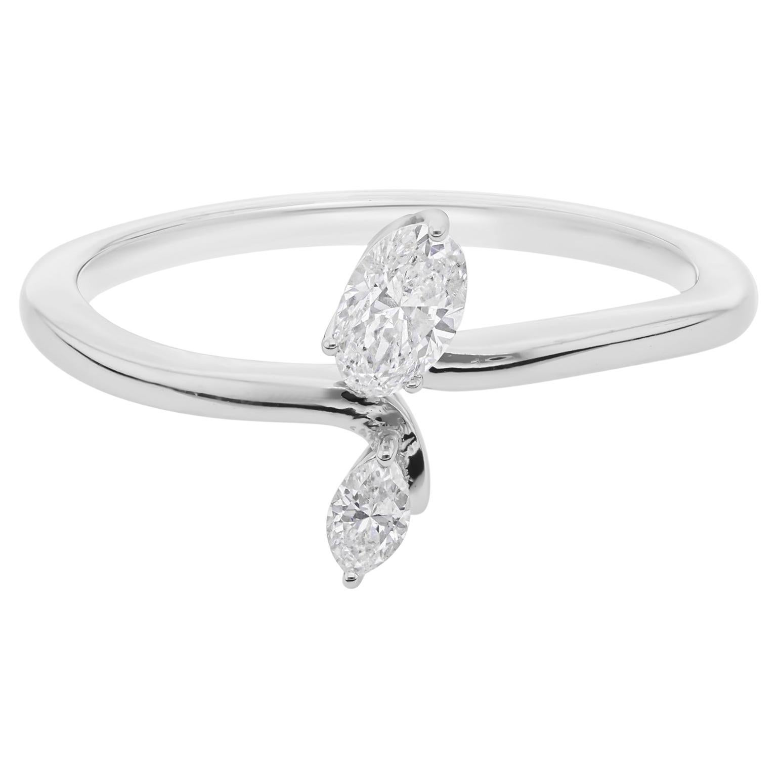 For Sale:  Minimalist Marquise Cut 0.32 Carat Diamond Bypass Promise Ring 18k White Gold