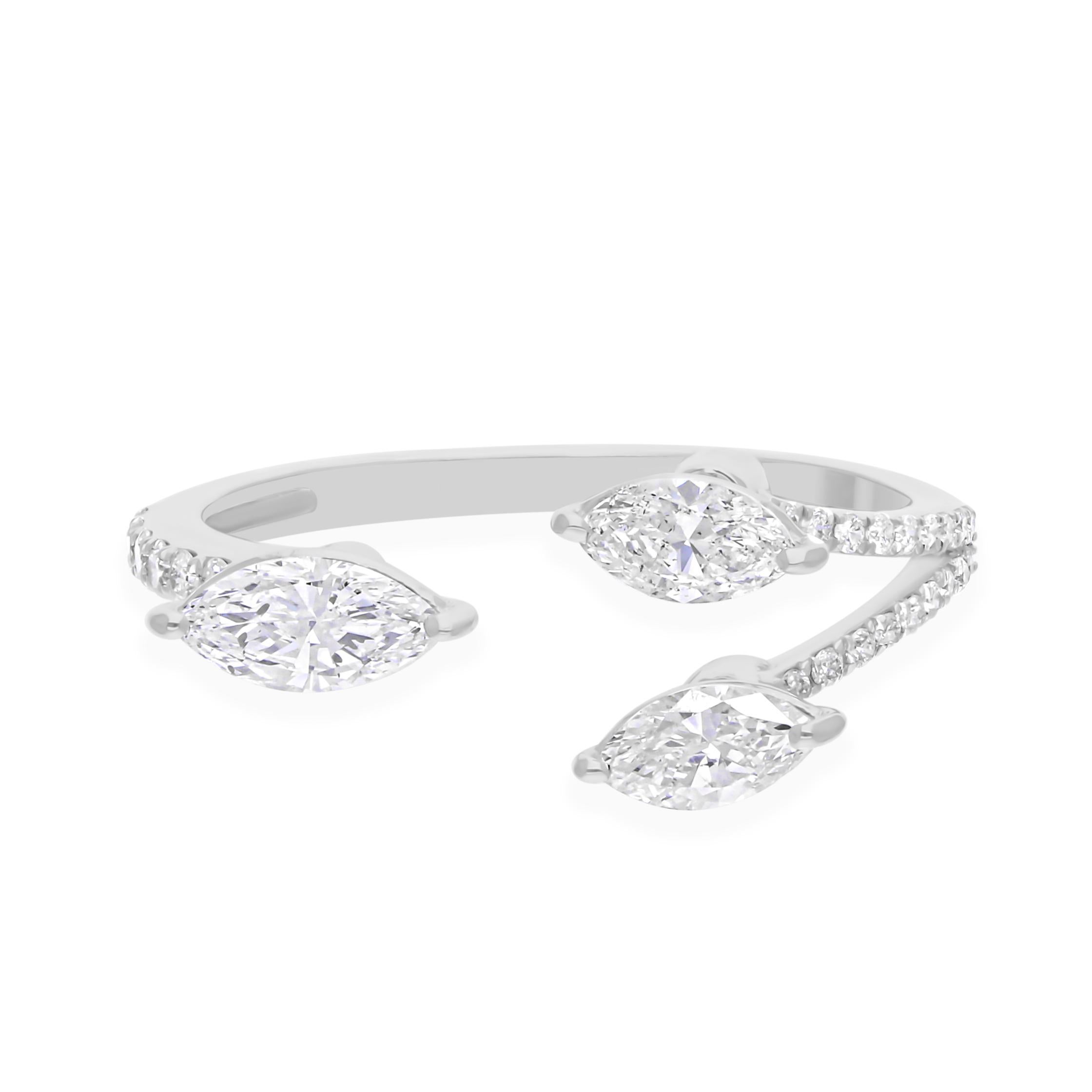 Anello a fascia aperta con diamante taglio marquise minimalista in oro bianco 14k Gioielli di pregio