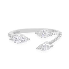 Minimalist Marquise Cut Diamond Open Band Ring 14k White Gold Fine Jewelry