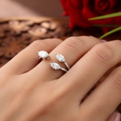 Minimalist Marquise Cut Diamond Open Band Ring 18k White Gold Fine Jewelry