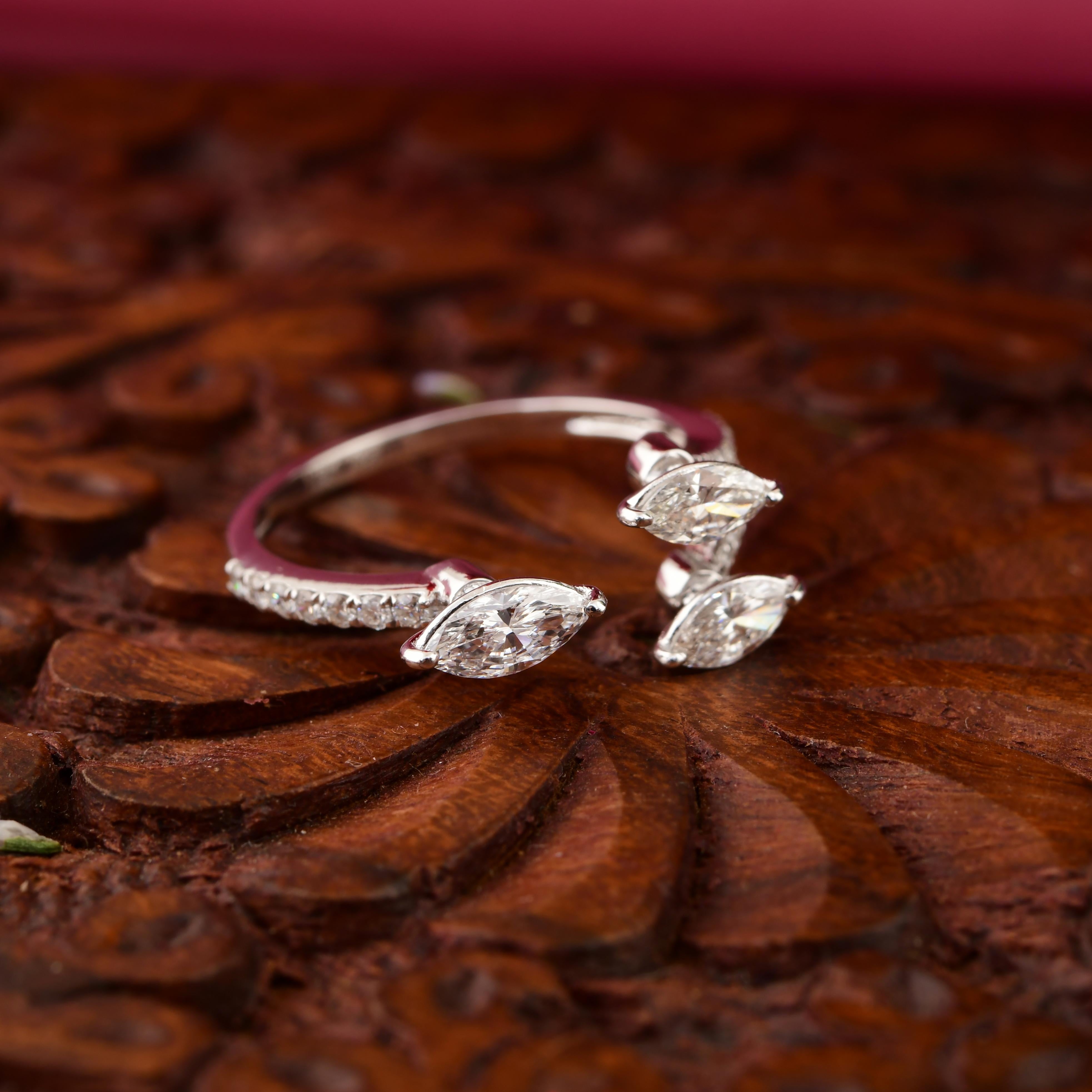 Im Angebot: Minimalistische Marquise Cut Diamond Open Band Ring 18k Weißgold Feiner Schmuck () 5