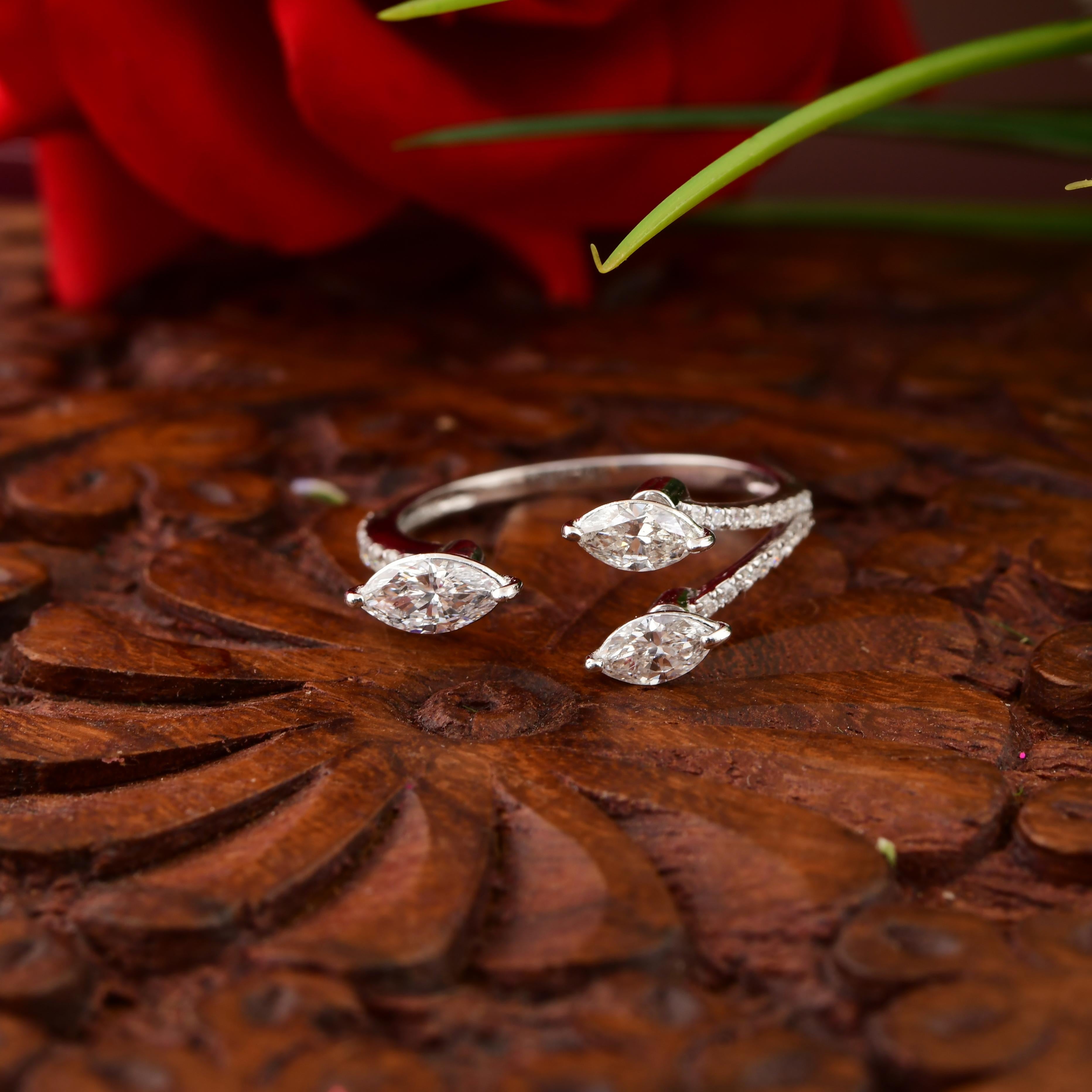 Im Angebot: Minimalistische Marquise Cut Diamond Open Band Ring 18k Weißgold Feiner Schmuck () 6