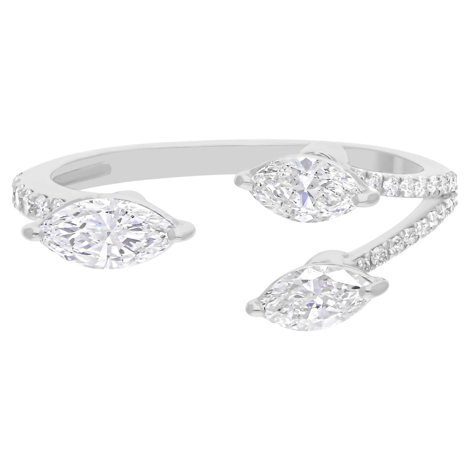 Anello a fascia aperta con diamante taglio marquise minimalista in oro bianco 18k Gioielli di pregio