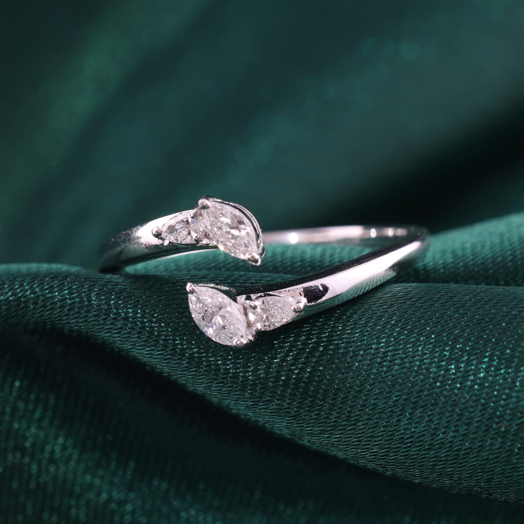 En vente :  Minimalist Marquise Cut SI/H Diamond Open Bypass Ring 14K White Gold Jewelry 3