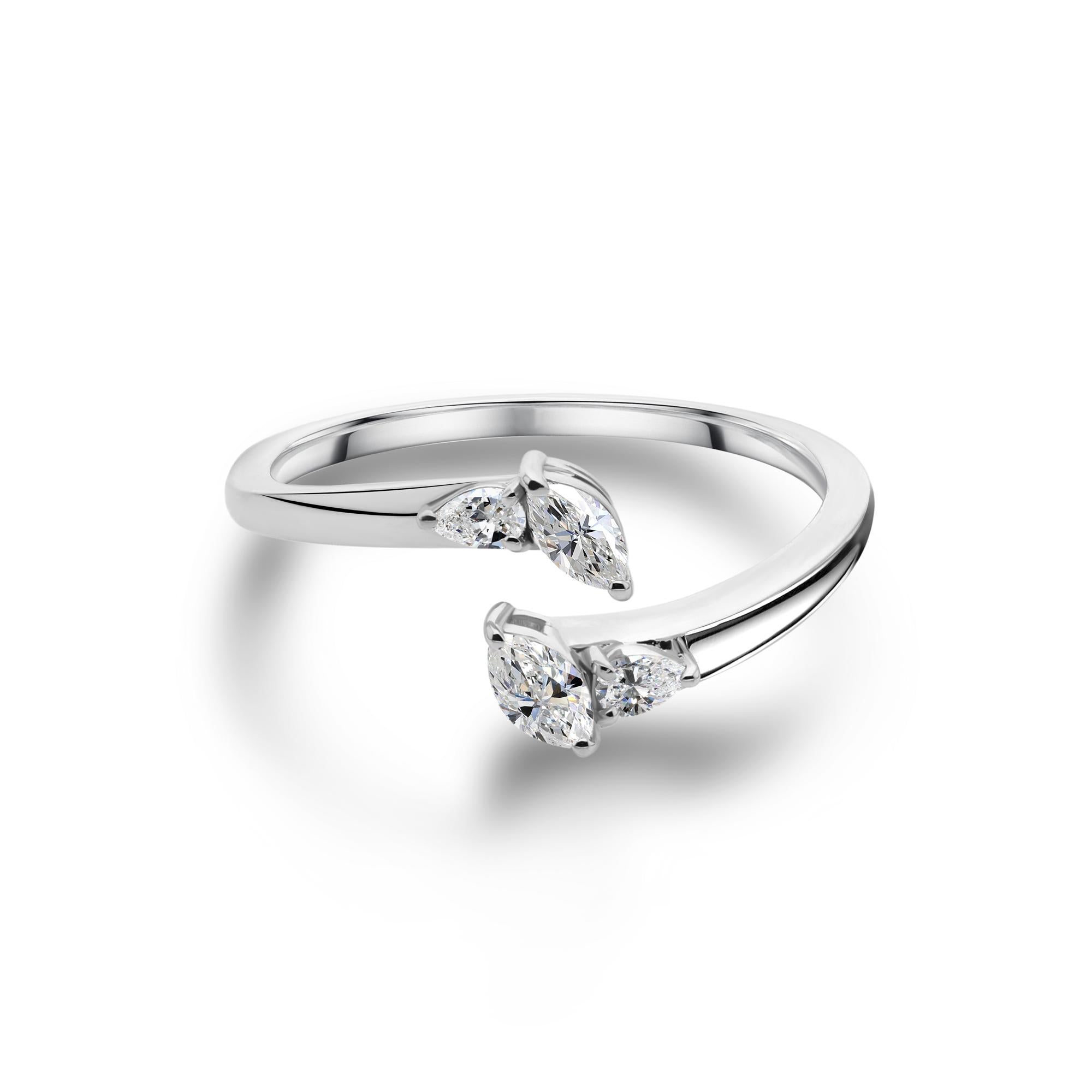 En vente :  Minimalist Marquise Cut SI/H Diamond Open Bypass Ring 14K White Gold Jewelry 6