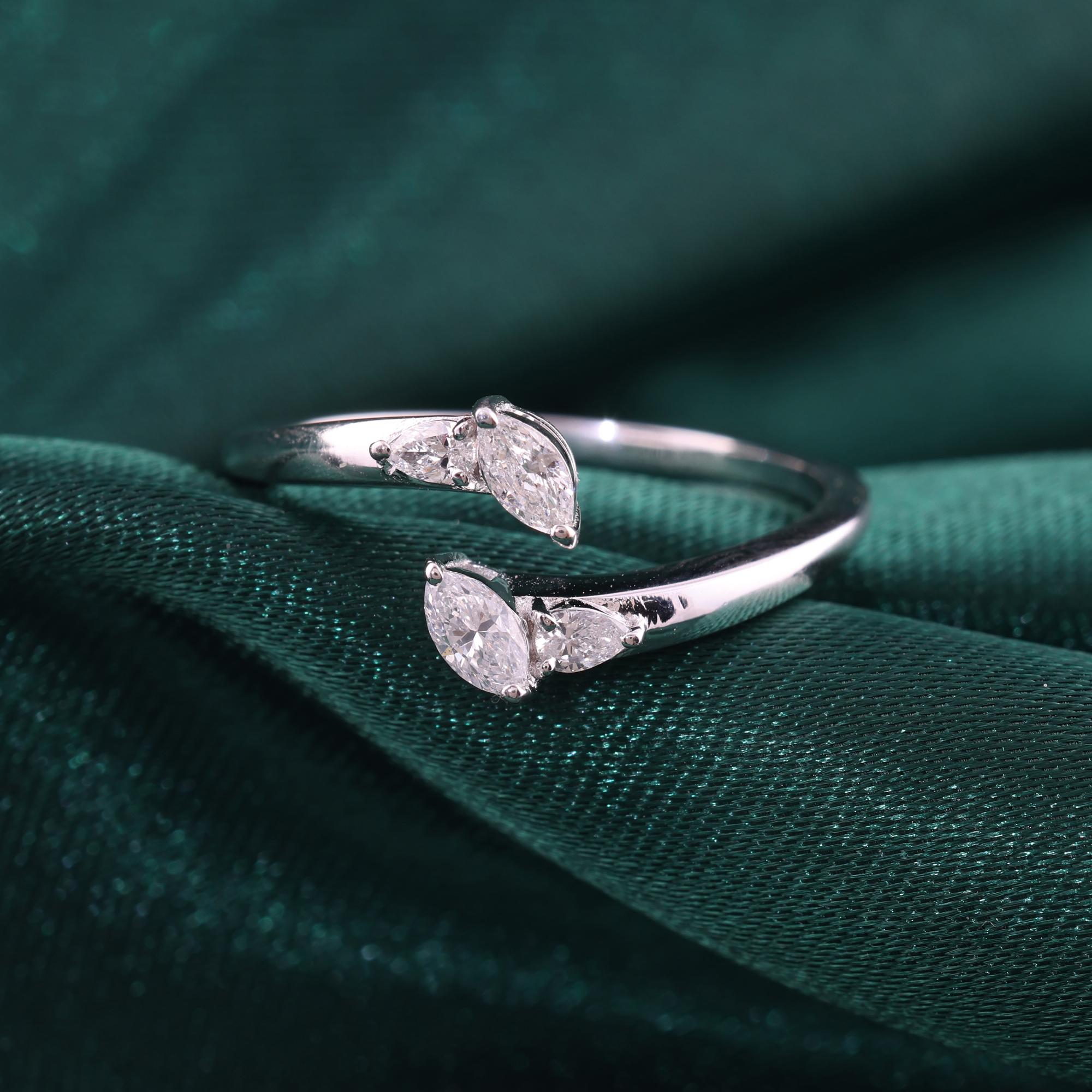 Im Angebot: Minimalist Marquise Cut SI/H Diamond Open Bypass Ring 18K White Gold Jewelry () 3