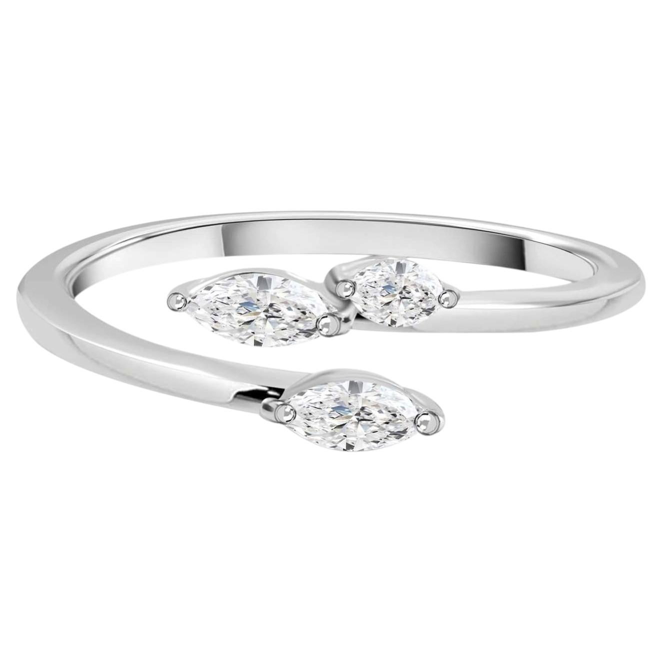 Minimalist Marquise Diamond Ring in 18K White Gold Dainty Everyday Fine Jewelry
