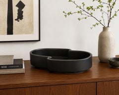 Minimalist Matte Black Ceramic Ikebana Suiban Vessel, Japan, circa 1970s