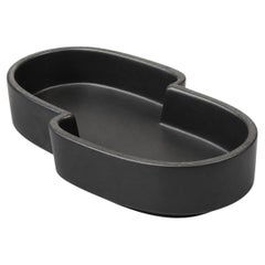 Minimalist Matte Black Ceramic Ikebana Suiban Vessel, Japan, circa 1970s
