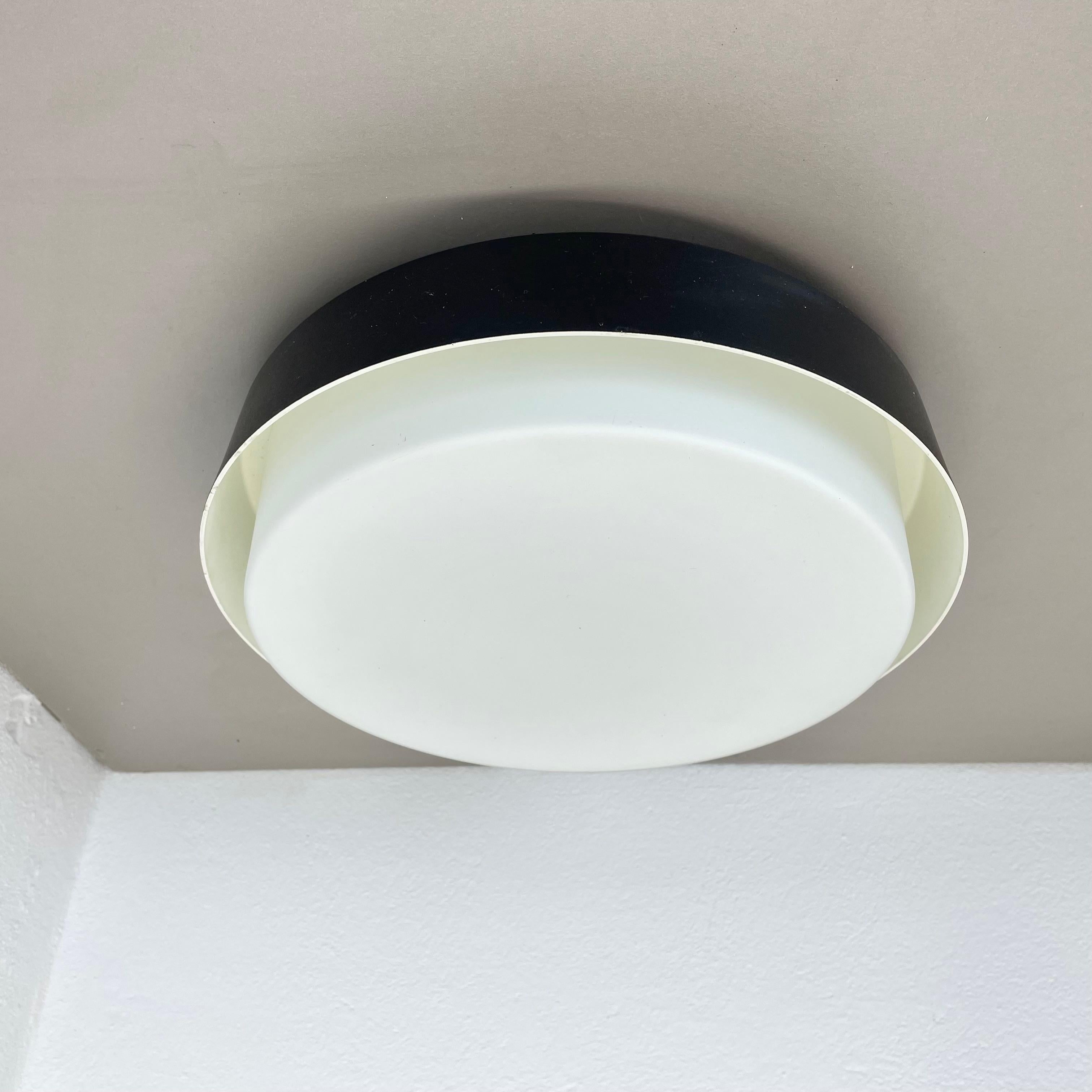 Mid-Century Modern minimalist  metal and Glass Flushmount Wall Light by BEGA LIGHTS, Germany, 1980s For Sale