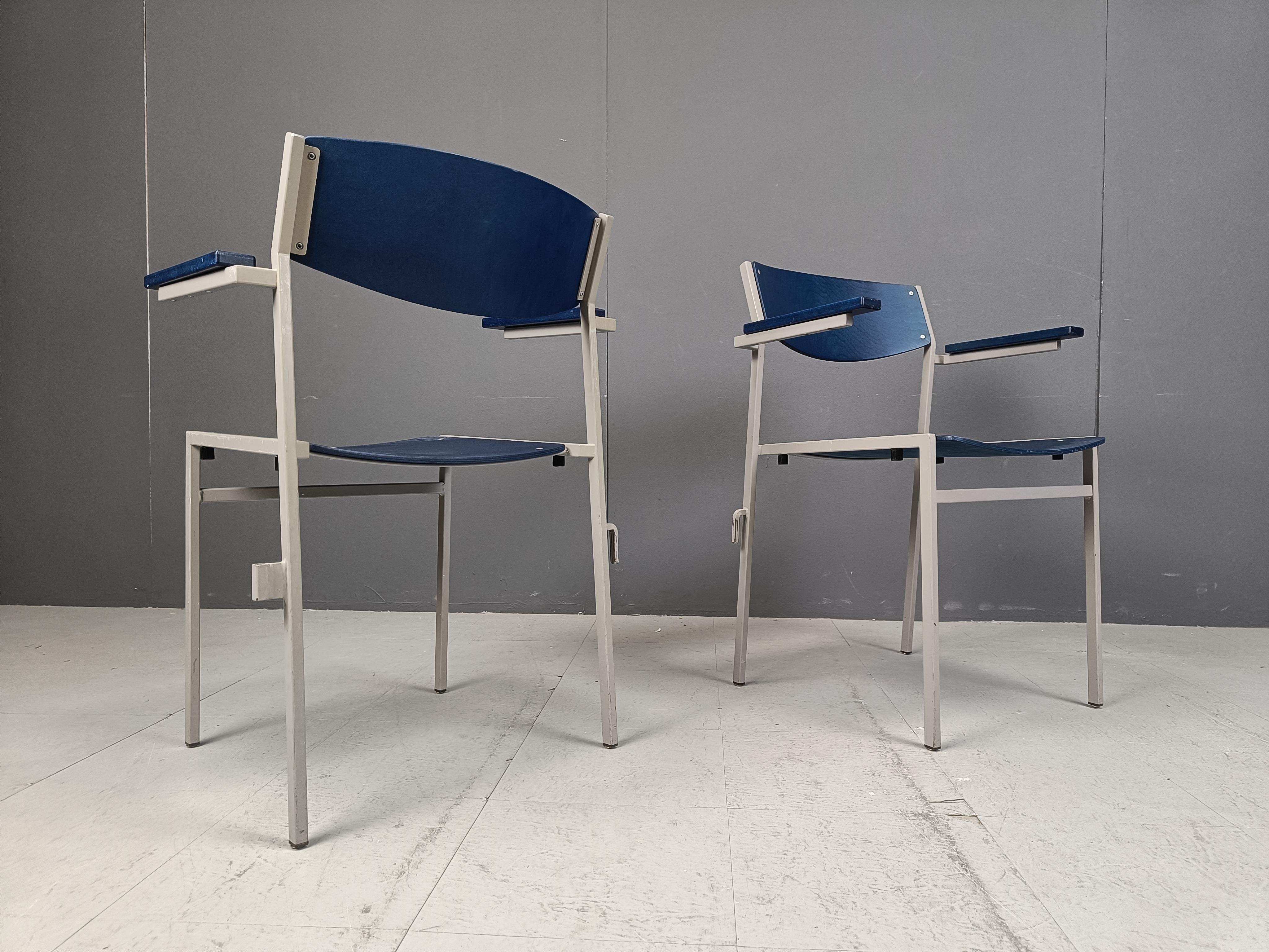 Minimalist Metal and Plywood Stackable Armchairs by Gijs Van Der Sluis, Set of 6 (Metall) im Angebot