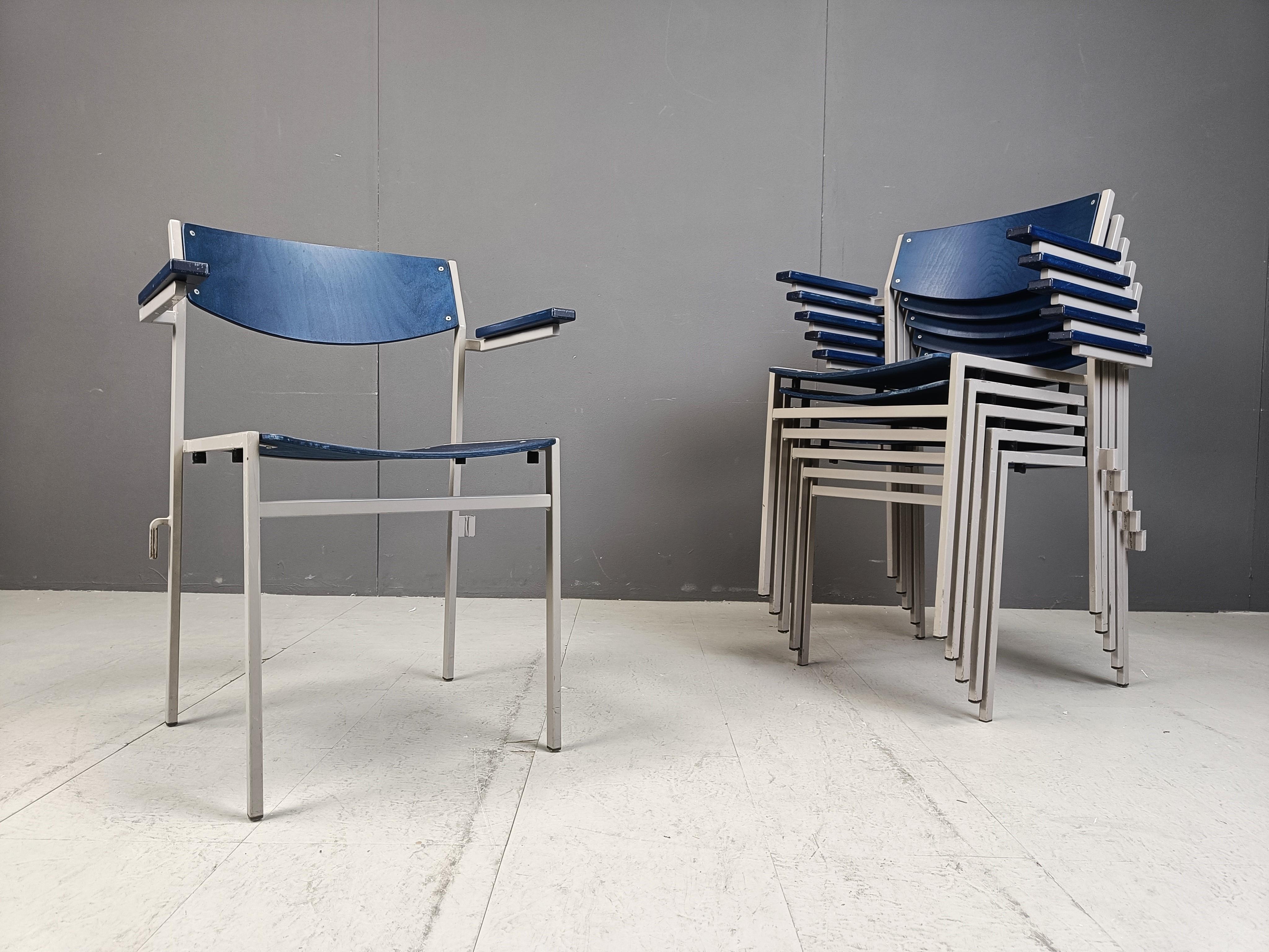 Minimalist Metal and Plywood Stackable Armchairs by Gijs Van Der Sluis, Set of 6 For Sale 3