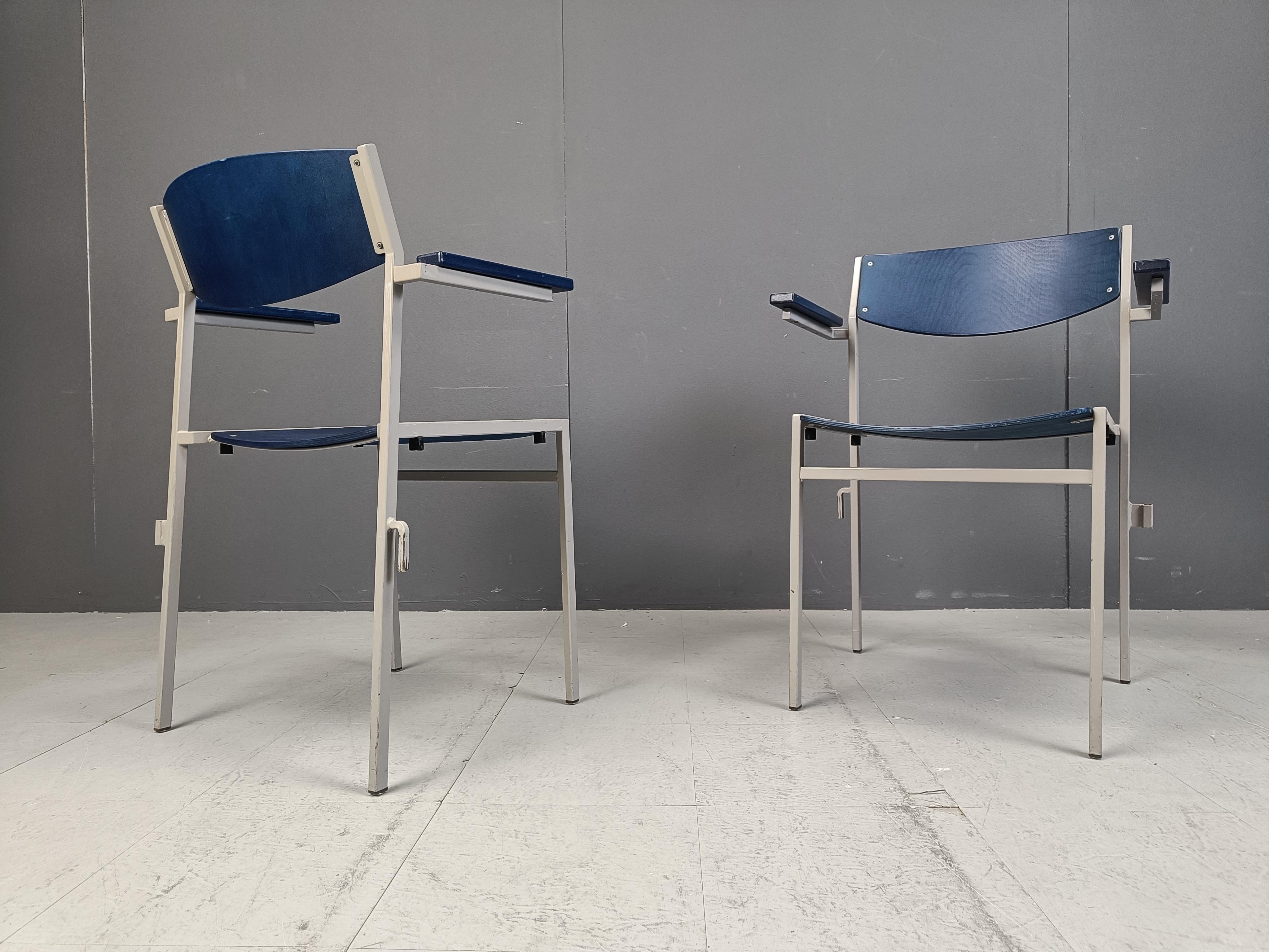 Minimalist Metal and Plywood Stackable Armchairs by Gijs Van Der Sluis, Set of 6 im Angebot 1