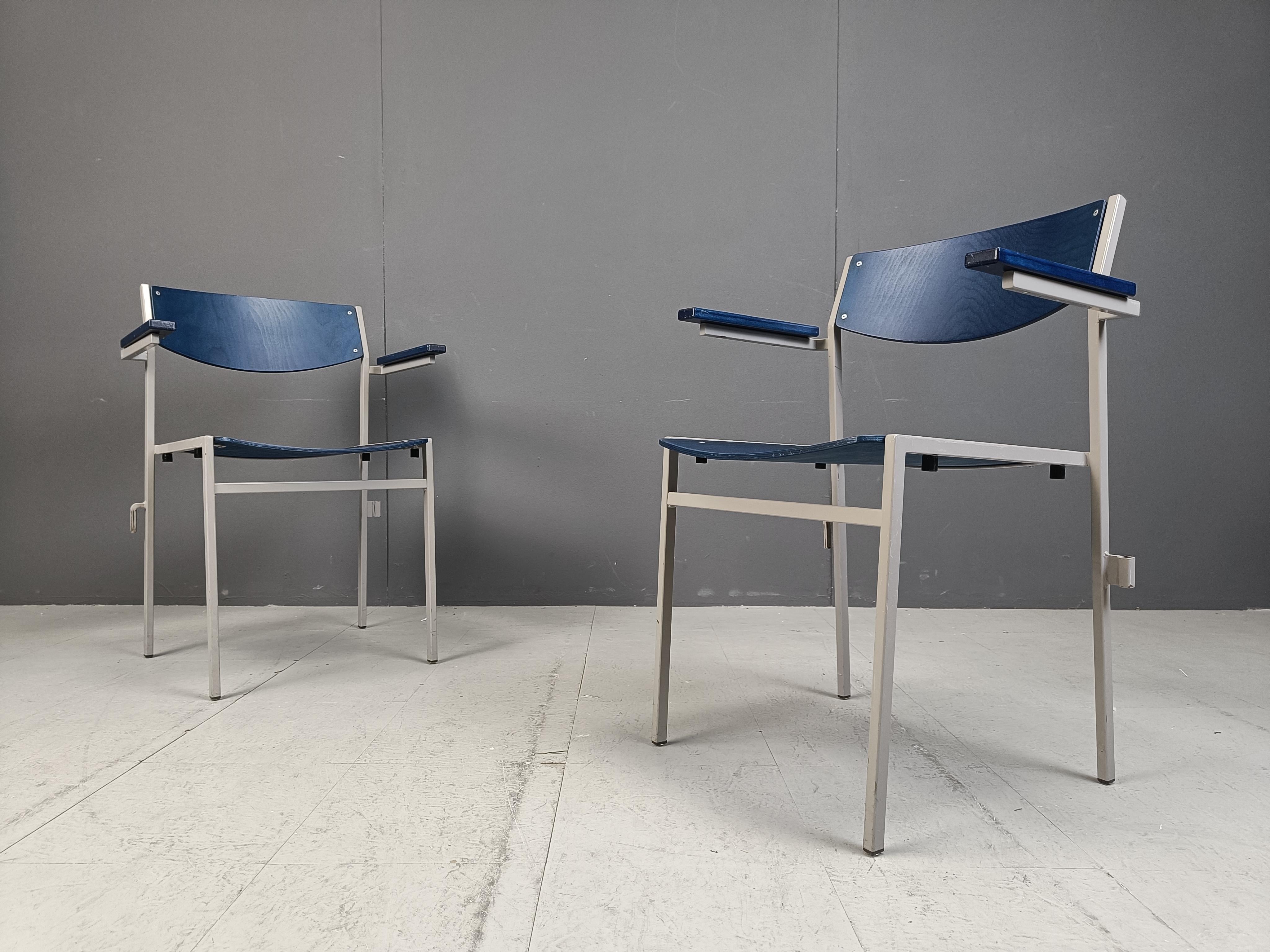Minimalist Metal and Plywood Stackable Armchairs by Gijs Van Der Sluis, Set of 6 For Sale 4