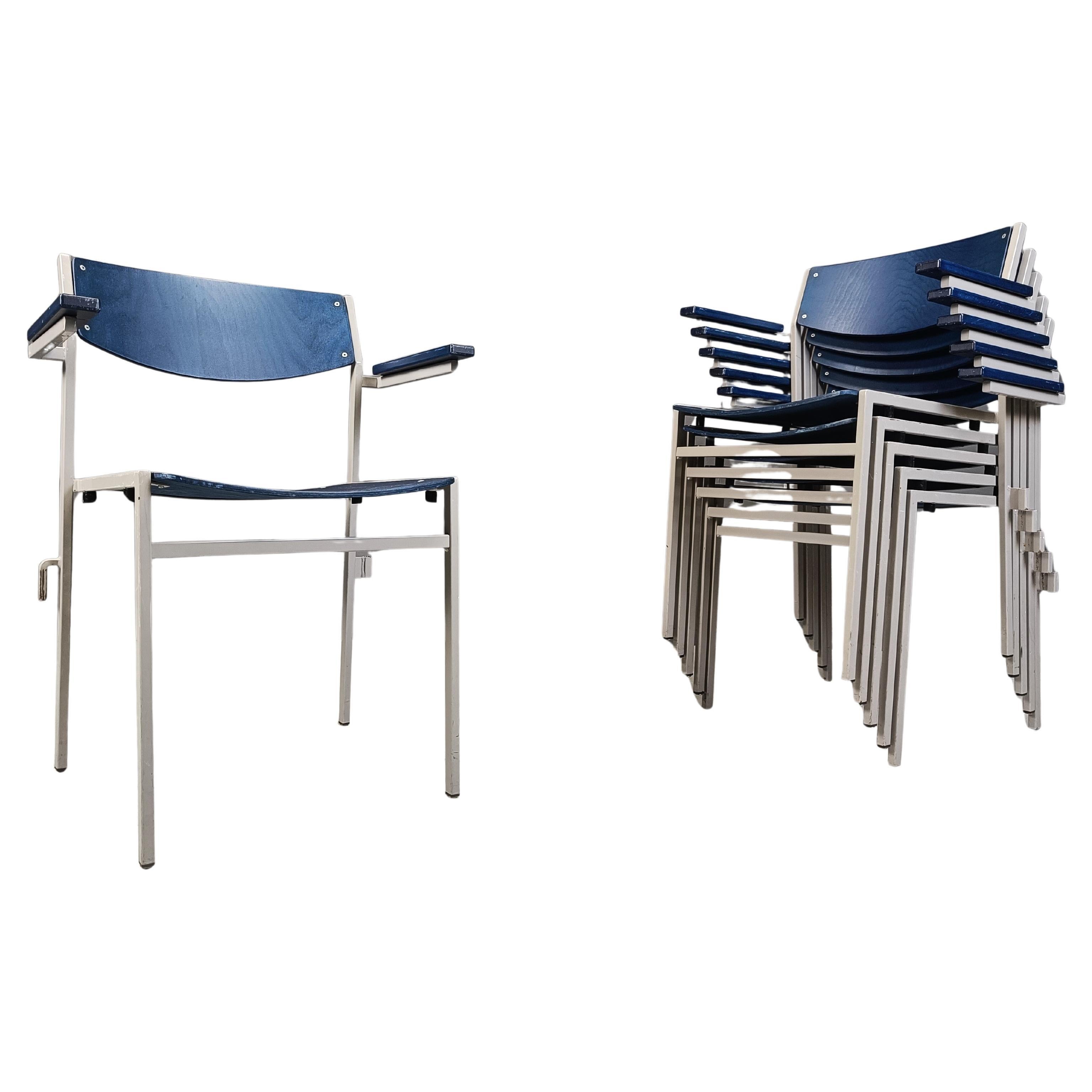 Minimalist Metal and Plywood Stackable Armchairs by Gijs Van Der Sluis, Set of 6 For Sale