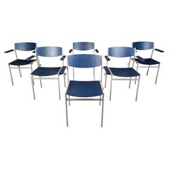 Minimalist Metal and Plywood Stackable Armchairs by Gijs Van Der Sluis, Set of 6
