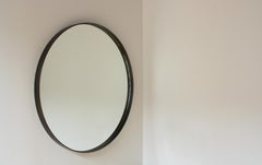 Minimalist Metal Framed Round Mirror in Blackened Steel Handmade by Laylo Studio