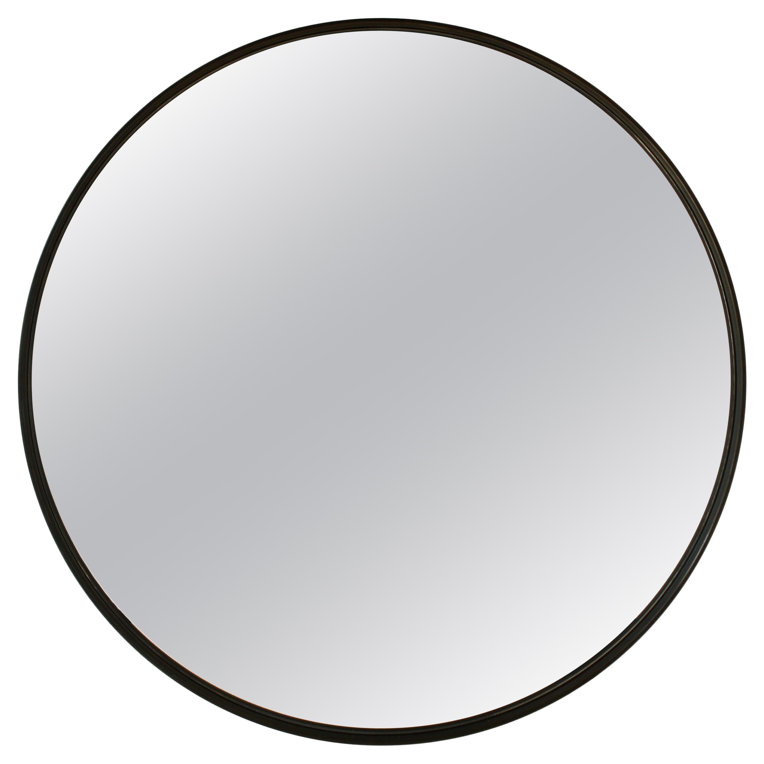 Minimalist Metal Framed Round Mirror in Blackened Steel Handmade by Laylo Studio For Sale