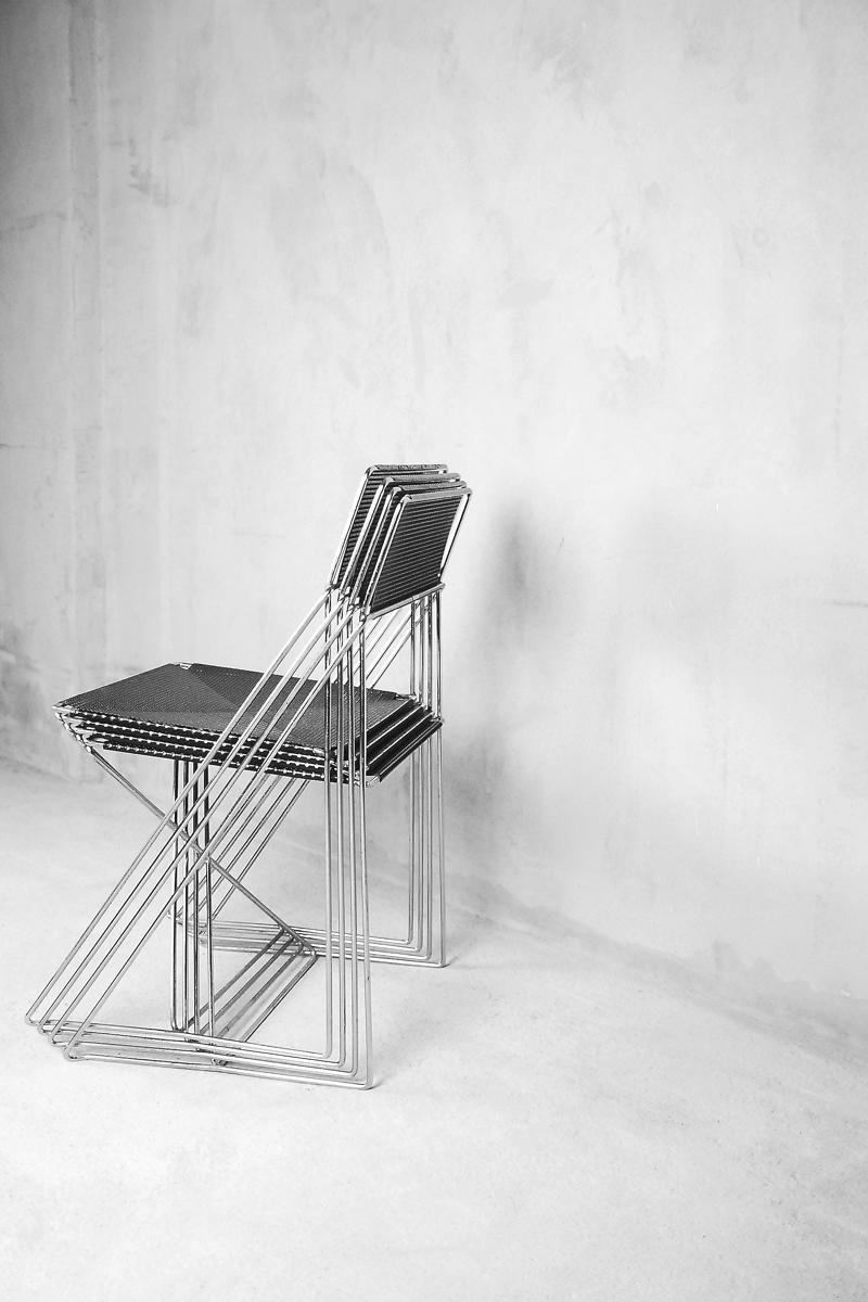 Danish Minimalist Metal X-Line Chairs by Niels Jørgen Haugesen for Hybodan, 1970s For Sale