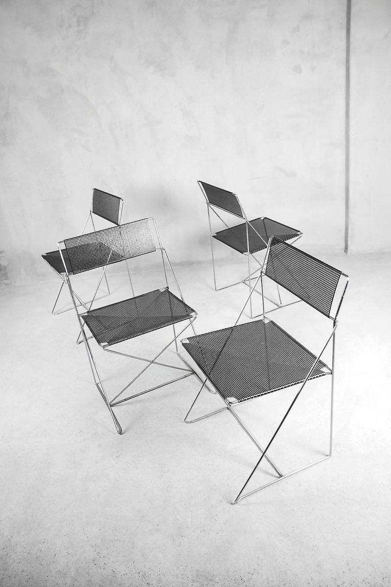 Late 20th Century Minimalist Metal X-Line Chairs by Niels Jørgen Haugesen for Hybodan, 1970s For Sale