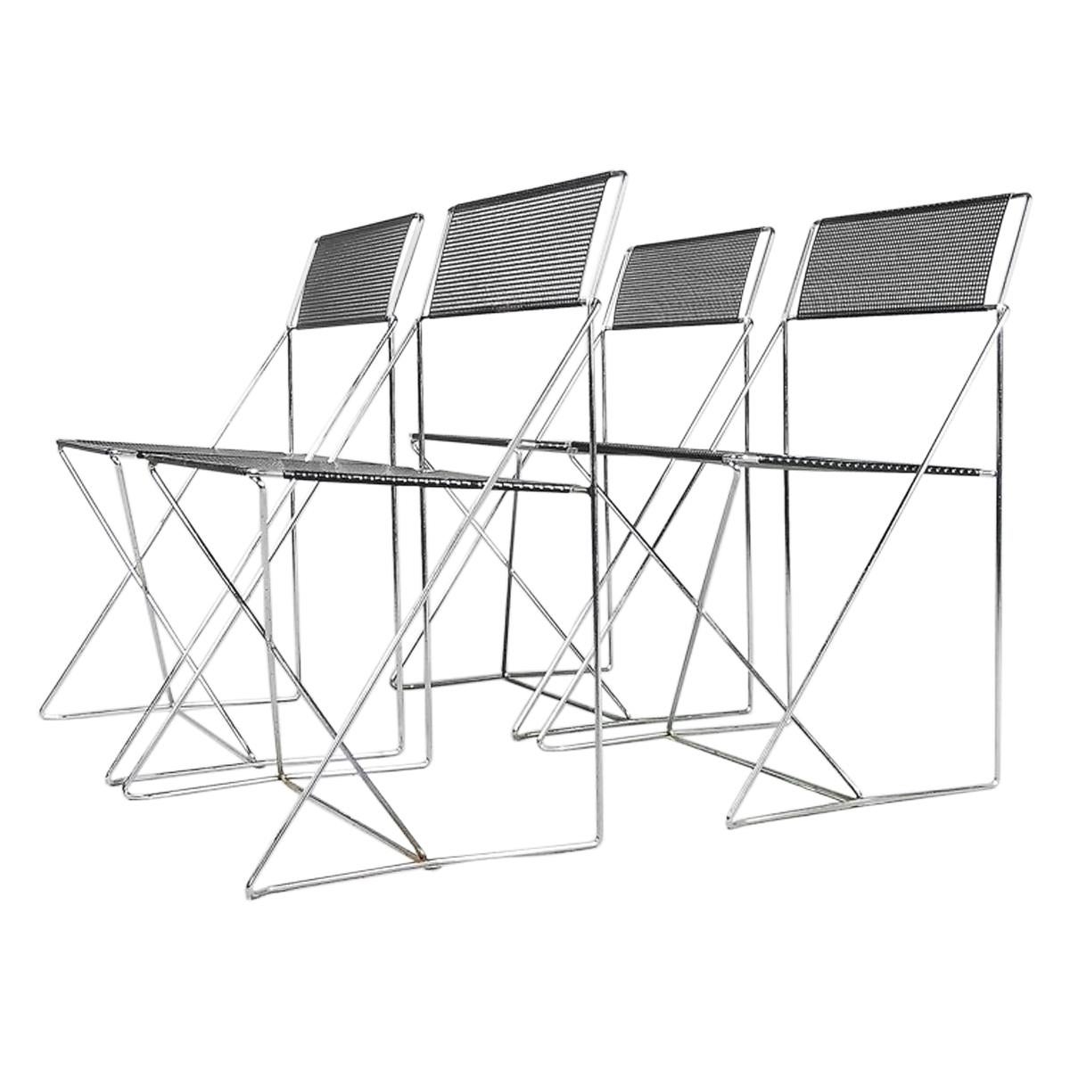 Minimalist Metal X-Line Chairs by Niels Jørgen Haugesen for Hybodan, 1970s For Sale